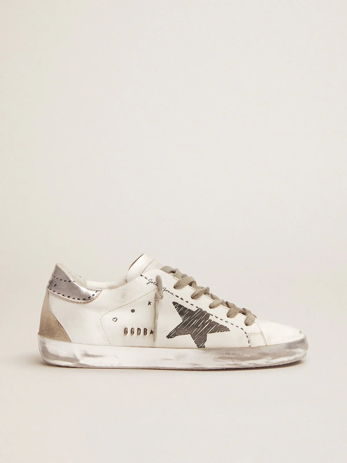 Women | Super-Star Sneakers with Silver Laminated Leather Heel Tab & Printed Detail | White x Black x Silver x Ice - Image 7