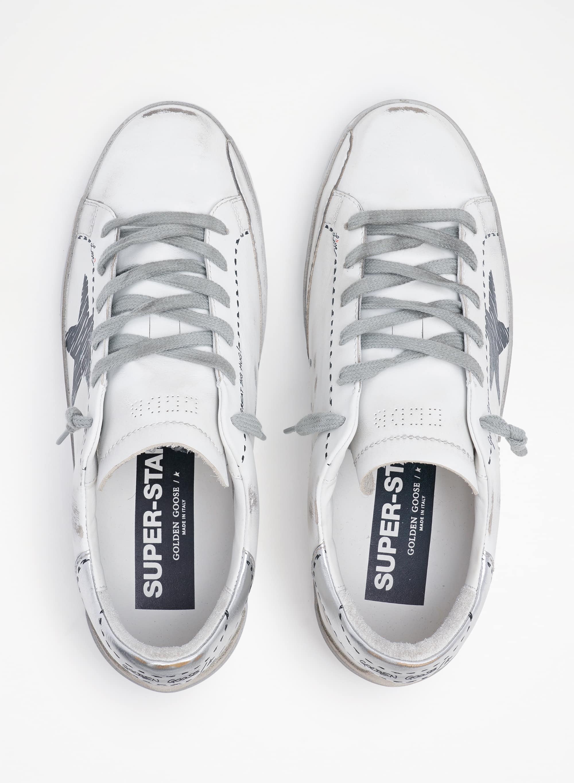 Women | Super-Star Sneakers with Silver Laminated Leather Heel Tab & Printed Detail | White x Black x Silver x Ice - Image 8