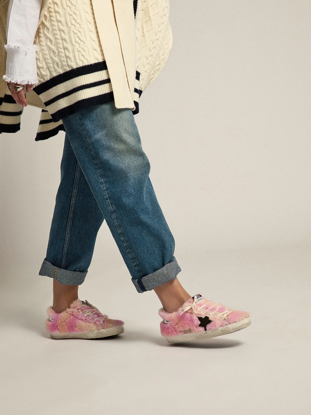 Women | Super-Star Sneakers with Upper & Lining Pink Tie-Dye Shearling | Orange Yellow Red x Black x Silver - Image 4