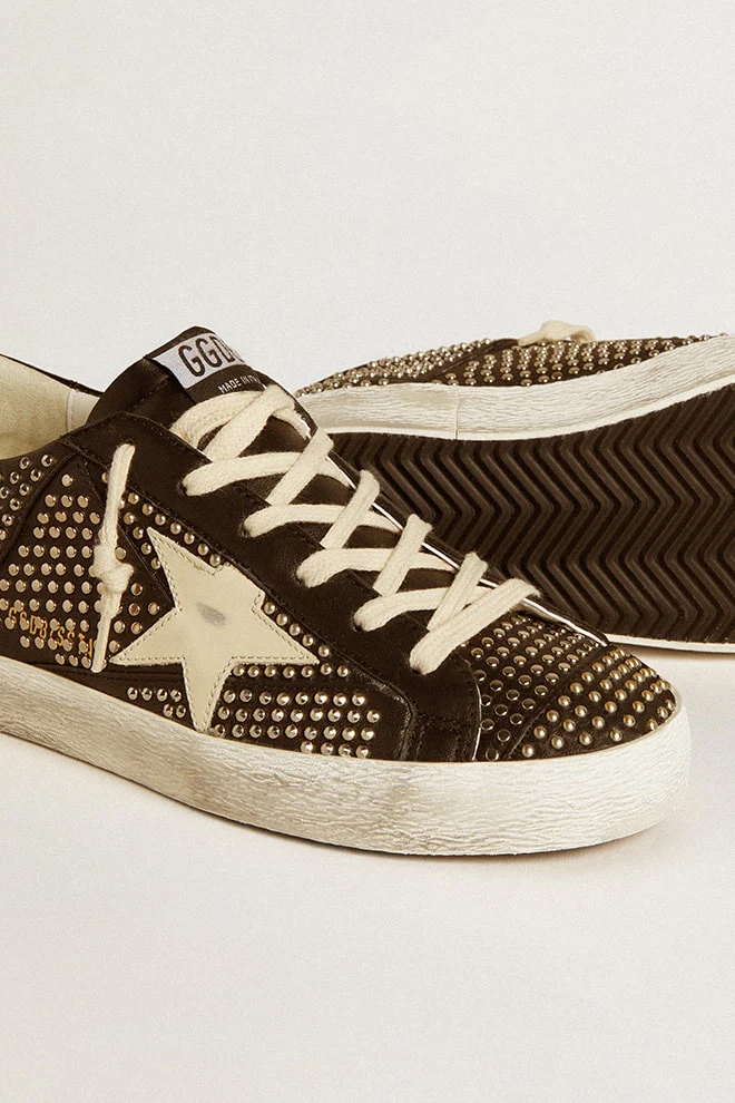 Women | Super-Star Studded Black Nappa with White Leather Star | Black x White - Image 7