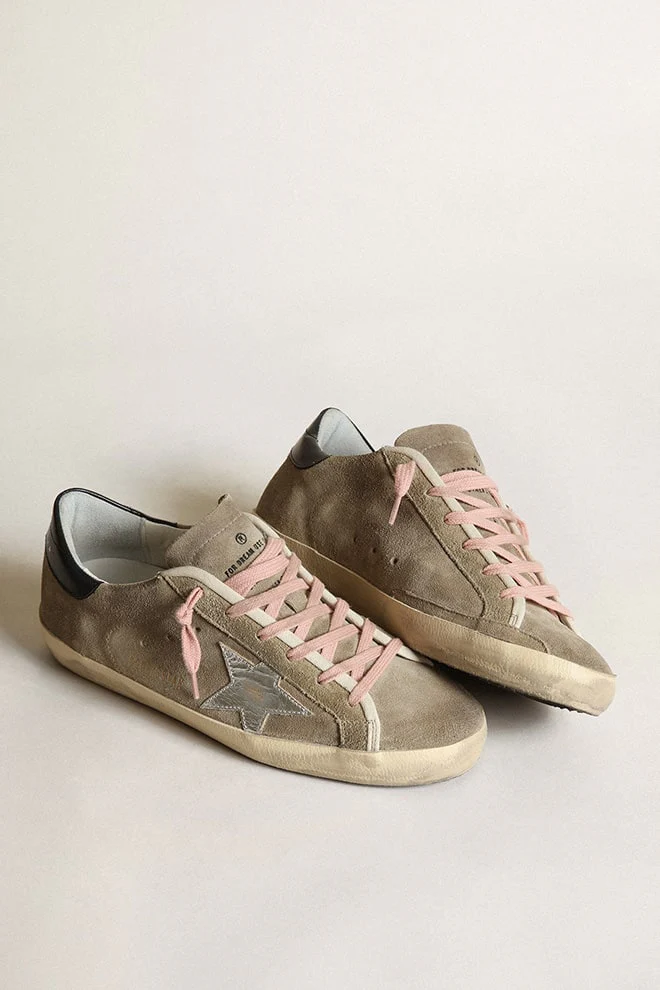 Women | Super-Star Taupe Suede with Silver Star & Dark Blue Heel Tab | Taupe x Silver x Dark Blue - Image 7