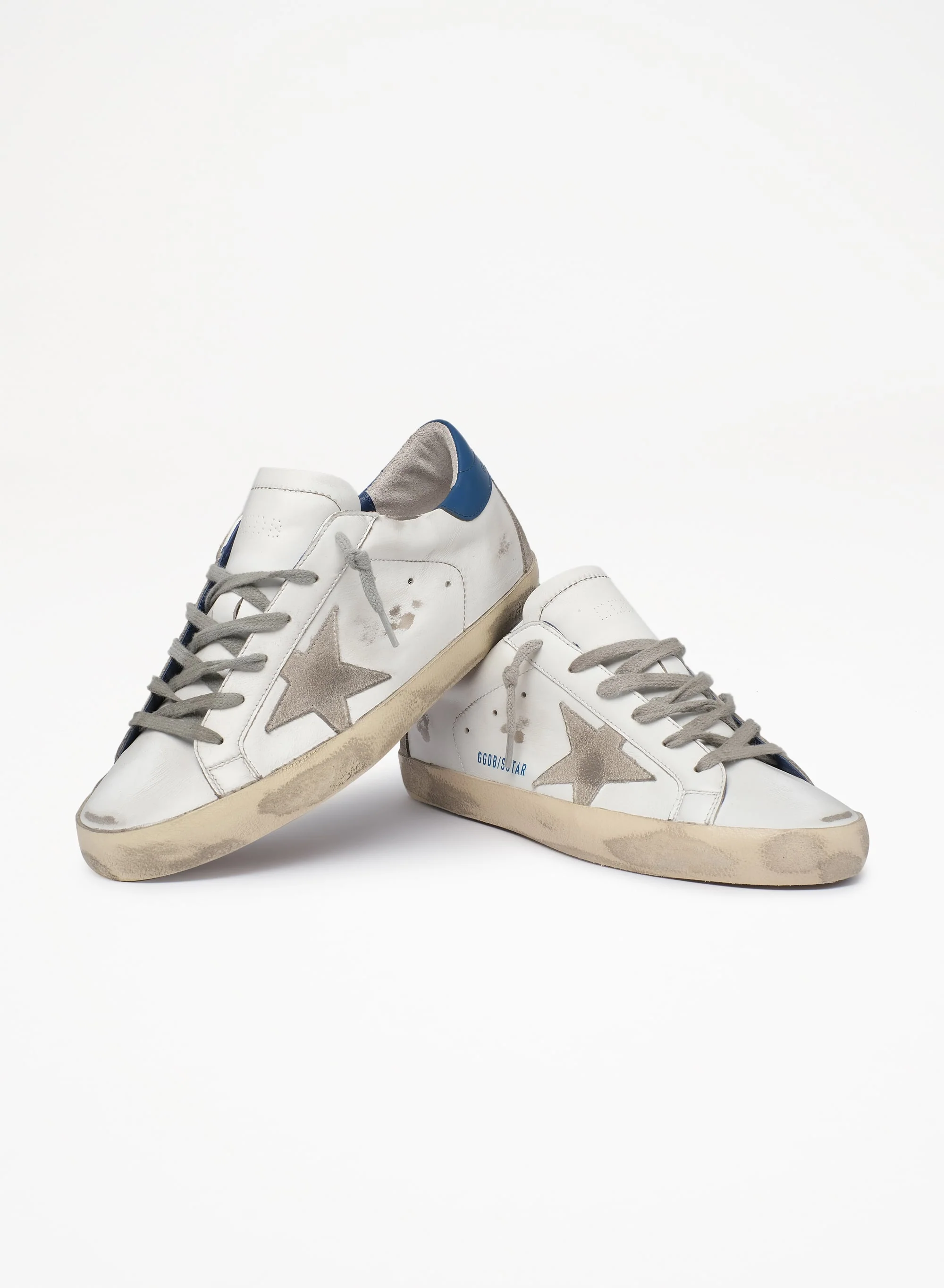 Women | Super-Star White Leather & Ice Suede with Blue Heel Tab | White x Ice x Blue - Image 5