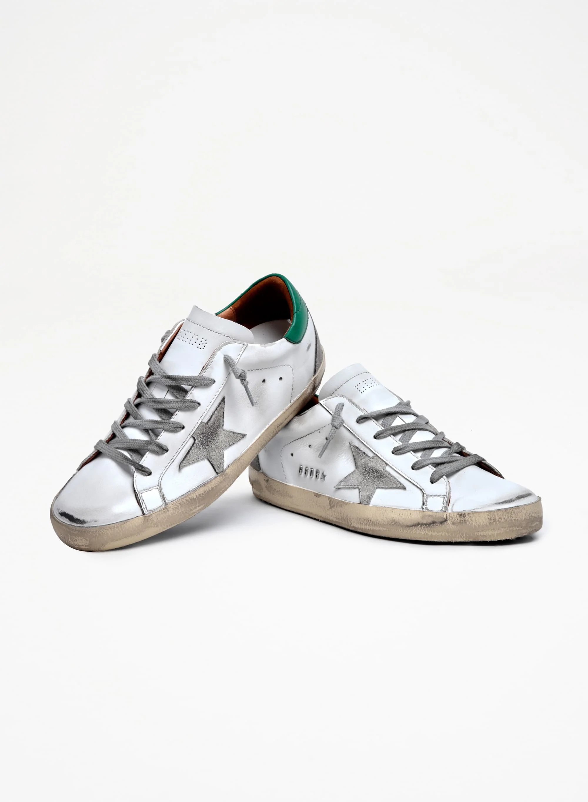 Women | Super-Star White Leather & Ice Suede with Green Heel Tab | White x Ice x Green