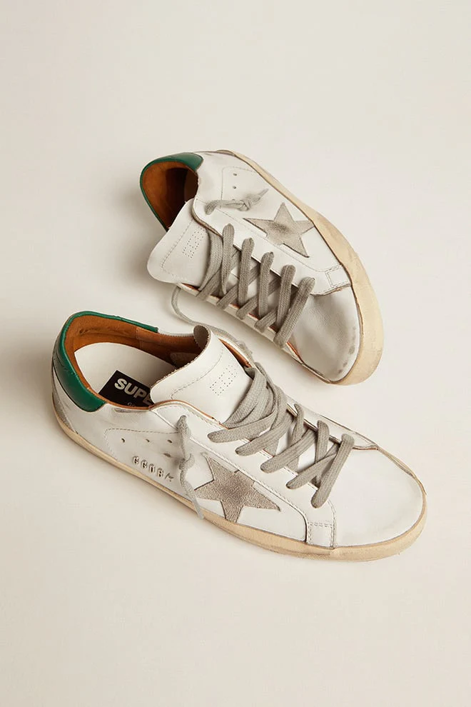 Women | Super-Star White Leather & Ice Suede with Green Heel Tab | White x Ice x Green - Image 2
