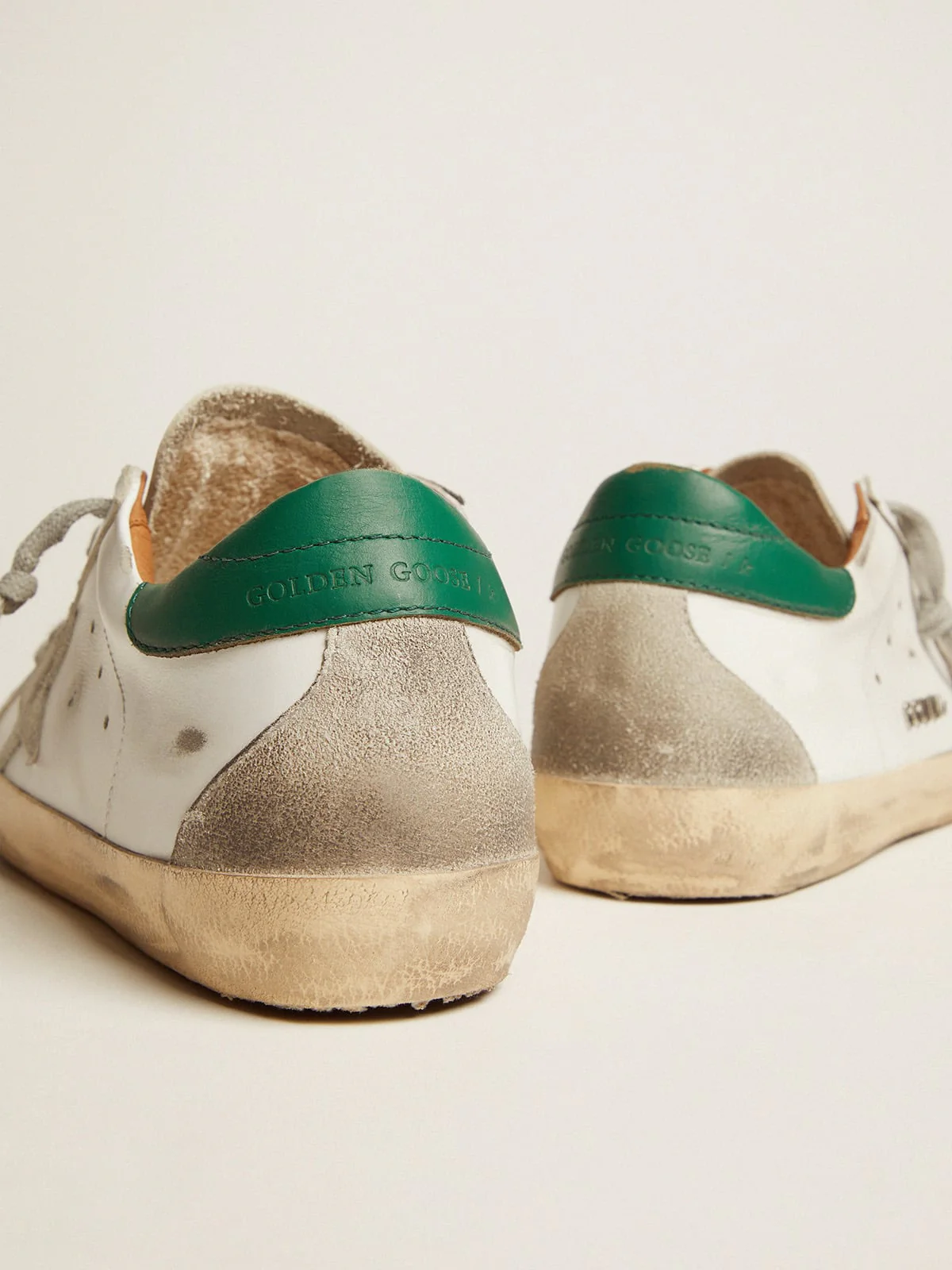 Women | Super-Star White Leather & Ice Suede with Green Heel Tab | White x Ice x Green - Image 4