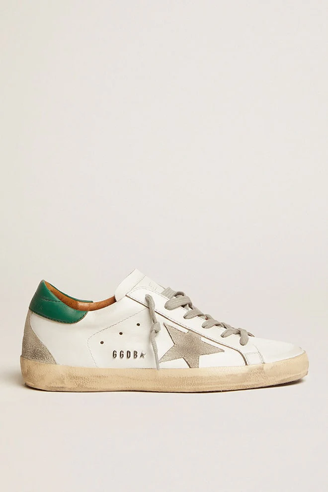 Women | Super-Star White Leather & Ice Suede with Green Heel Tab | White x Ice x Green - Image 5