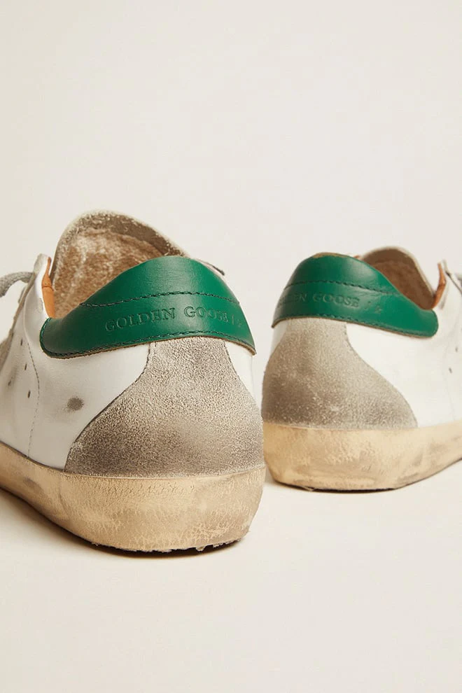 Women | Super-Star White Leather & Ice Suede with Green Heel Tab | White x Ice x Green - Image 6