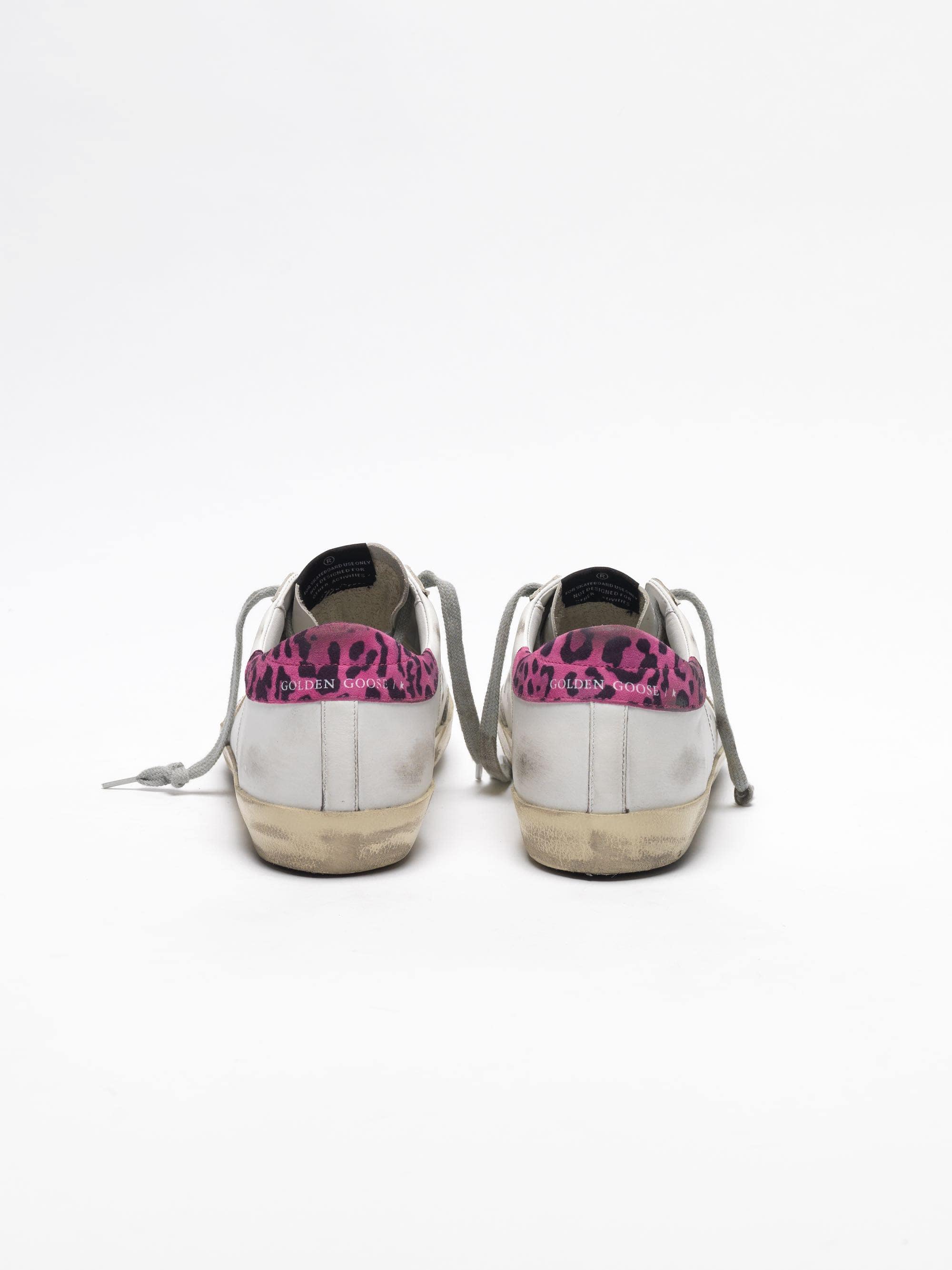 Women | Super-Star White Leather with Gold Star & Animalier Print Skin Heel Tab - Image 2
