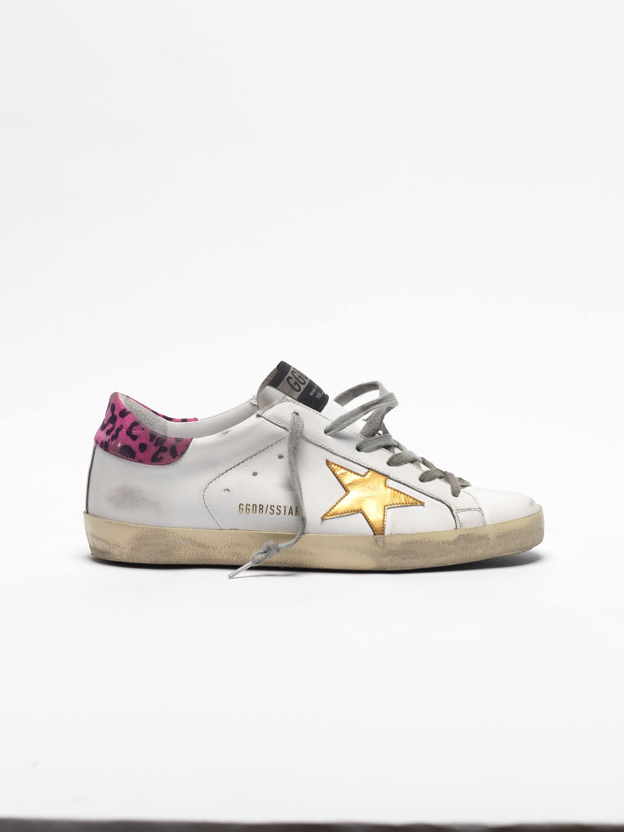 Women | Super-Star White Leather with Gold Star & Animalier Print Skin Heel Tab - Image 3