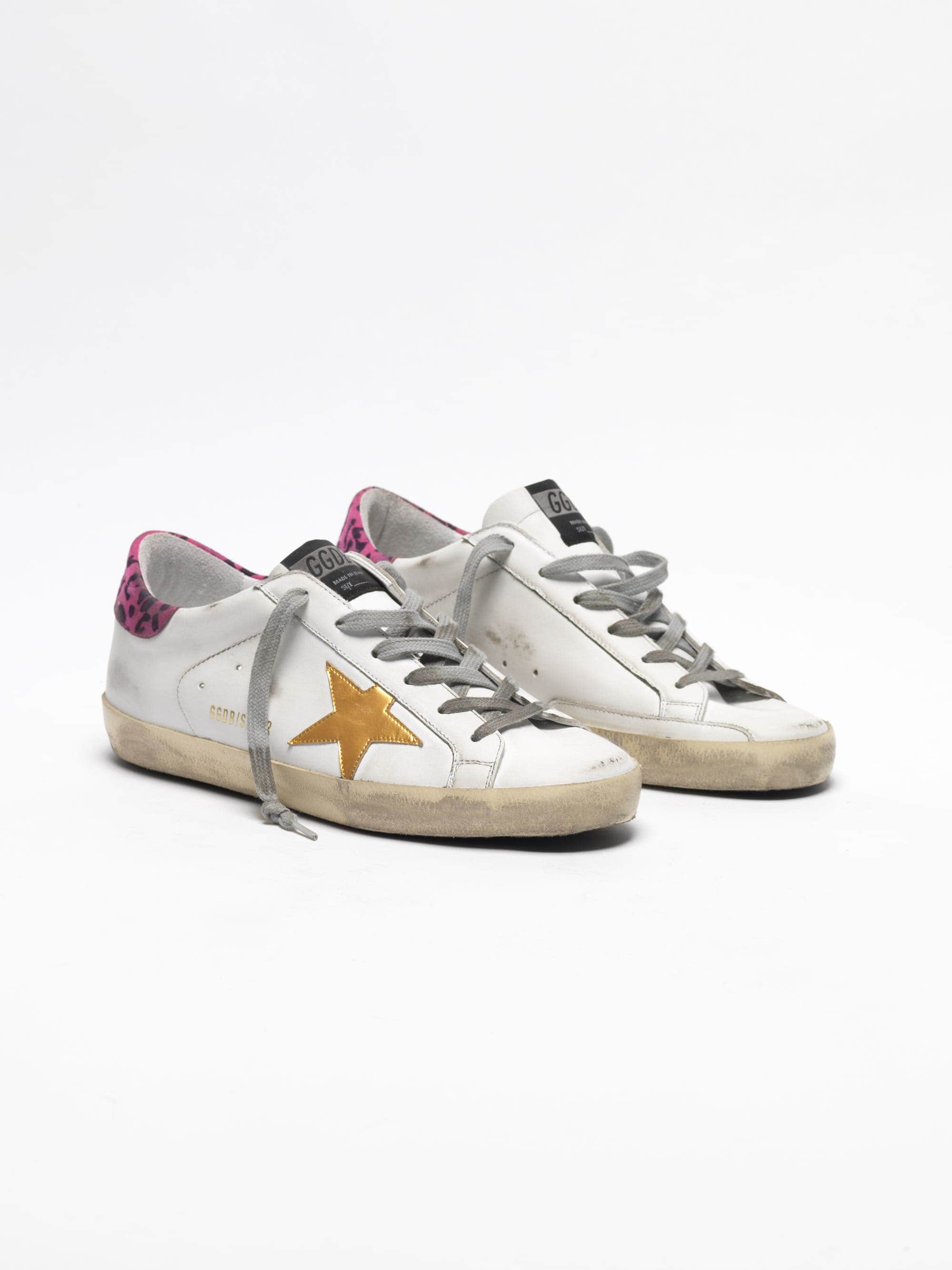 Women | Super-Star White Leather with Gold Star & Animalier Print Skin Heel Tab - Image 6