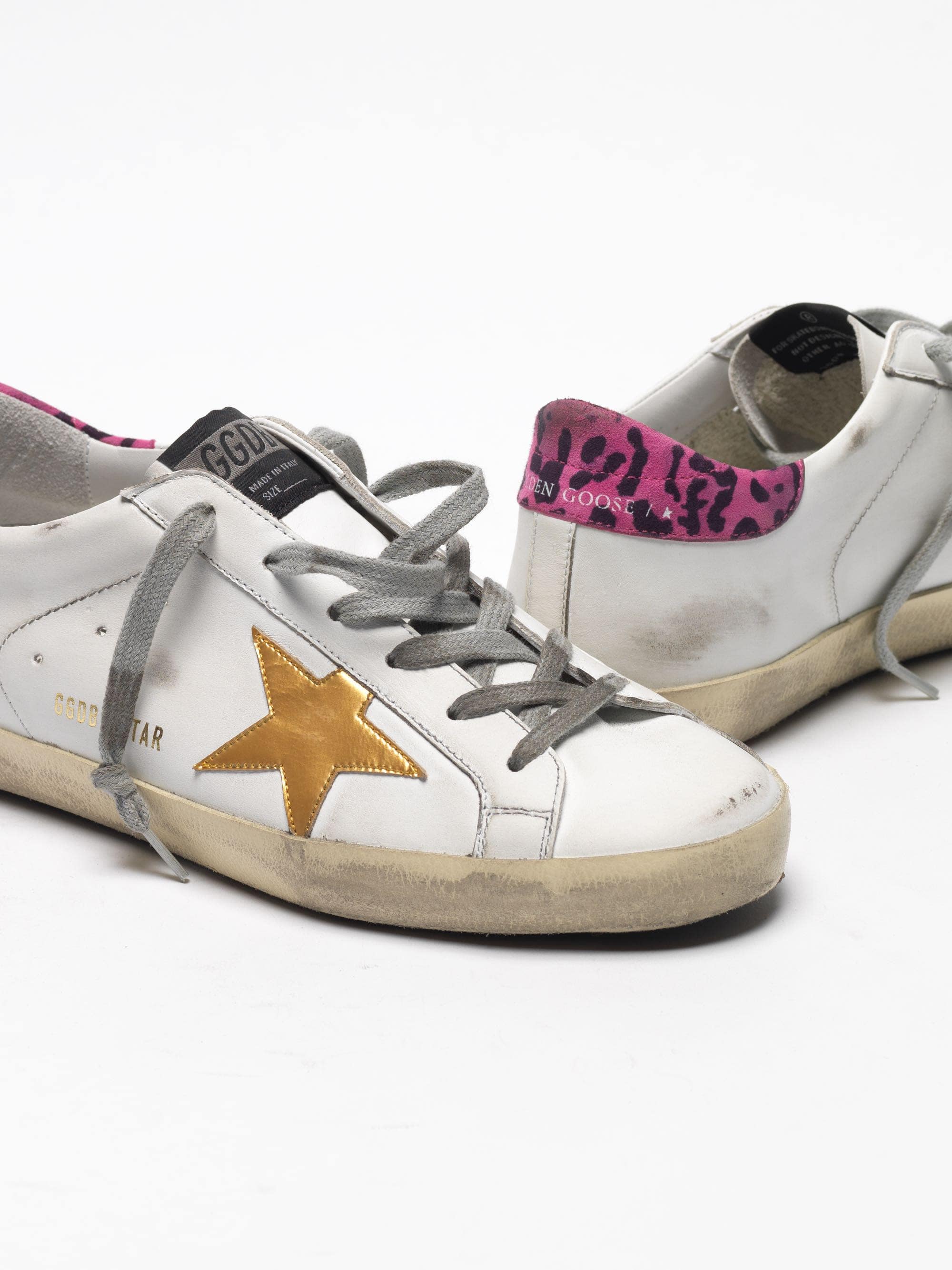 Women | Super-Star White Leather with Gold Star & Animalier Print Skin Heel Tab - Image 8