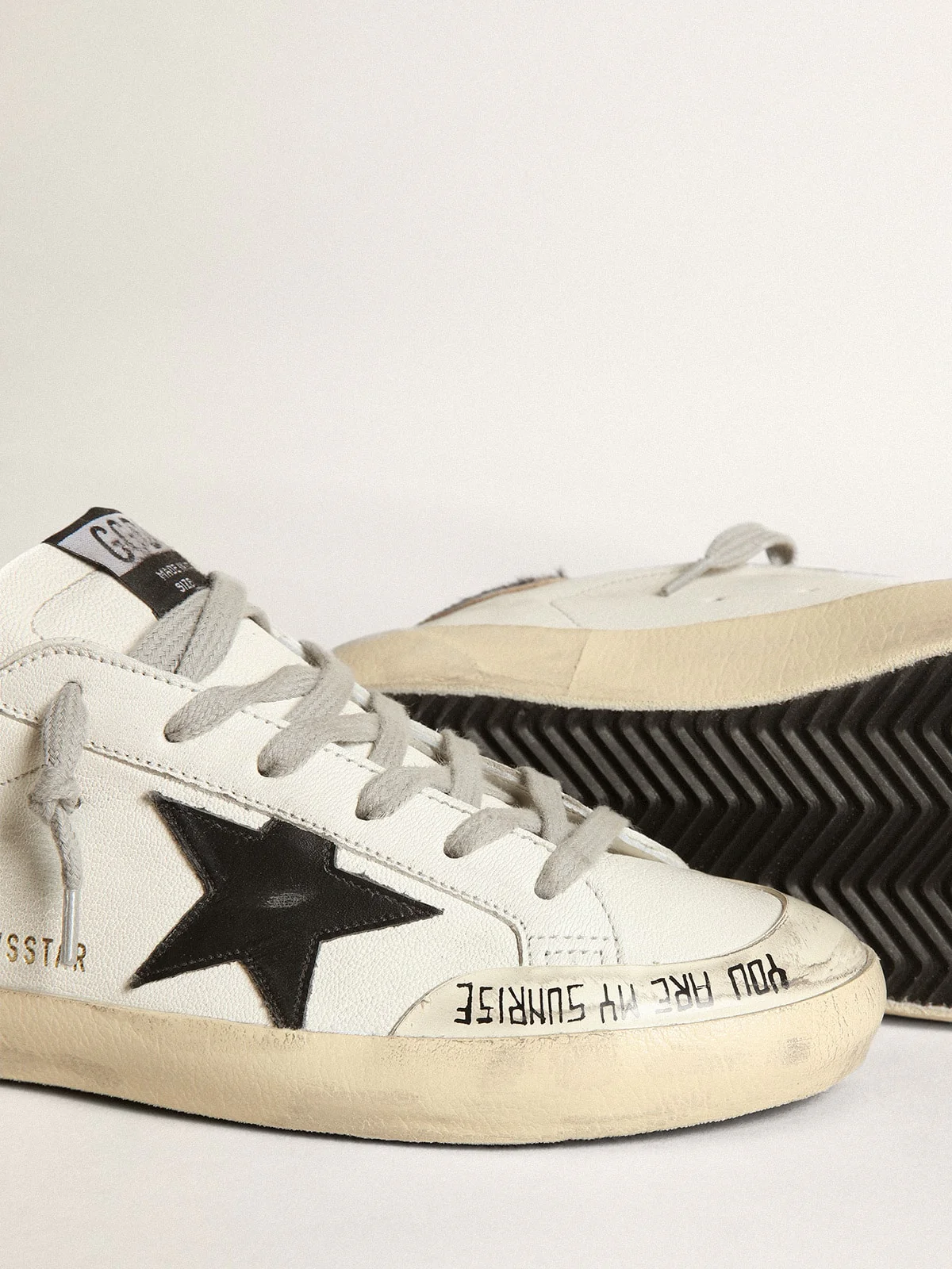 Women | Super-Star with Black Leather Star & Leo-Print Pony Skin Heel Tab | White x Black x Beige Brown Leo x Ice - Image 3