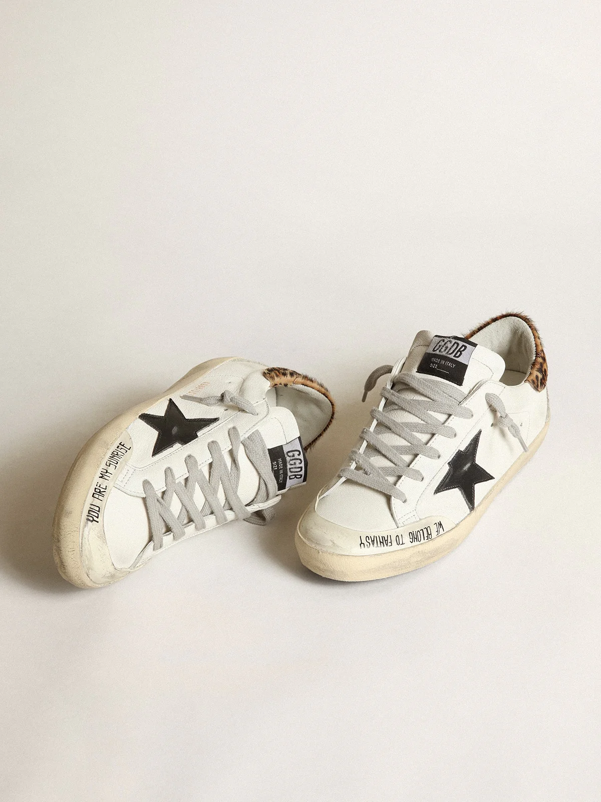 Women | Super-Star with Black Leather Star & Leo-Print Pony Skin Heel Tab | White x Black x Beige Brown Leo x Ice - Image 9