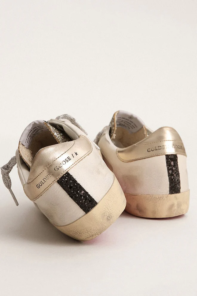 Women | Super-Star with Glitter Tongue & Leopard Pony Skin Star | White x Beige Brown Leo x Platinum