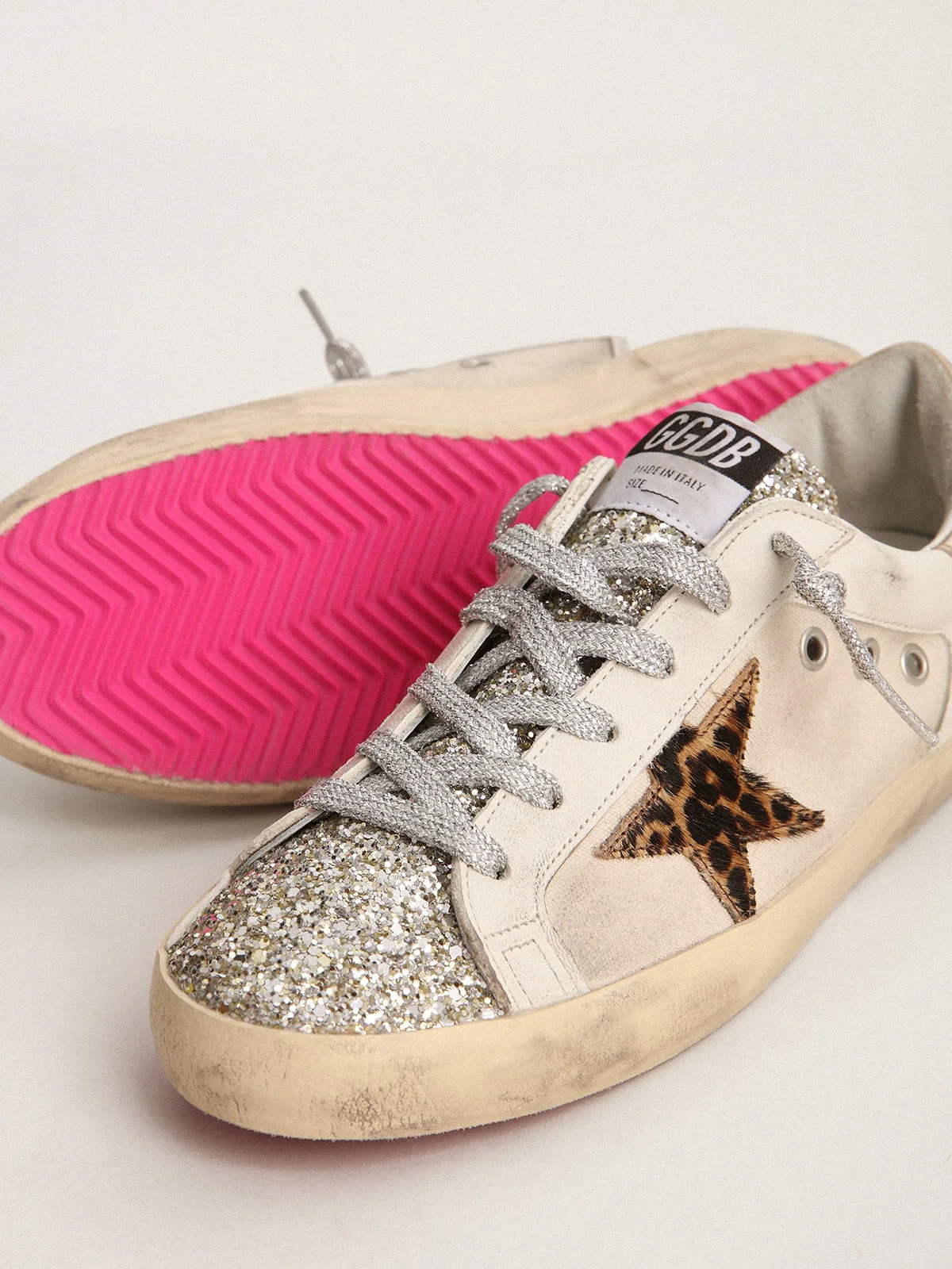 Women | Super-Star with Glitter Tongue & Leopard Pony Skin Star | White x Beige Brown Leo x Platinum - Image 3