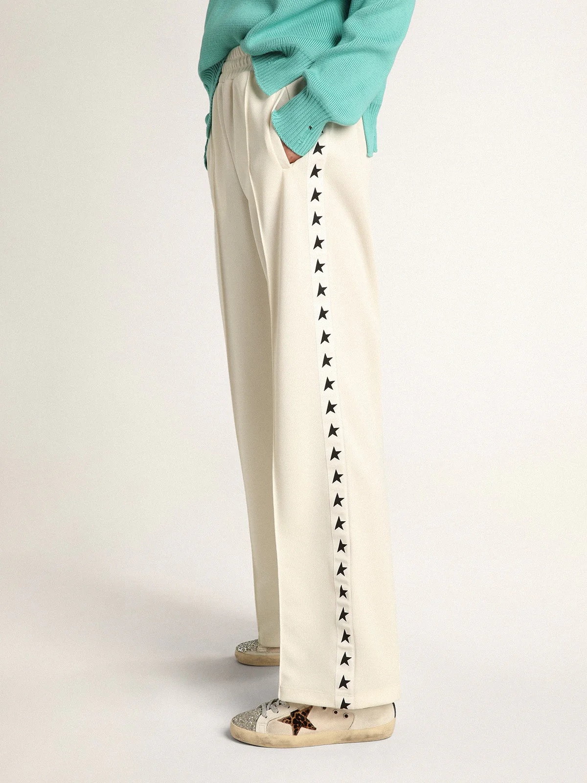 Women | Super-Star with Glitter Tongue & Leopard Pony Skin Star | White x Beige Brown Leo x Platinum - Image 7