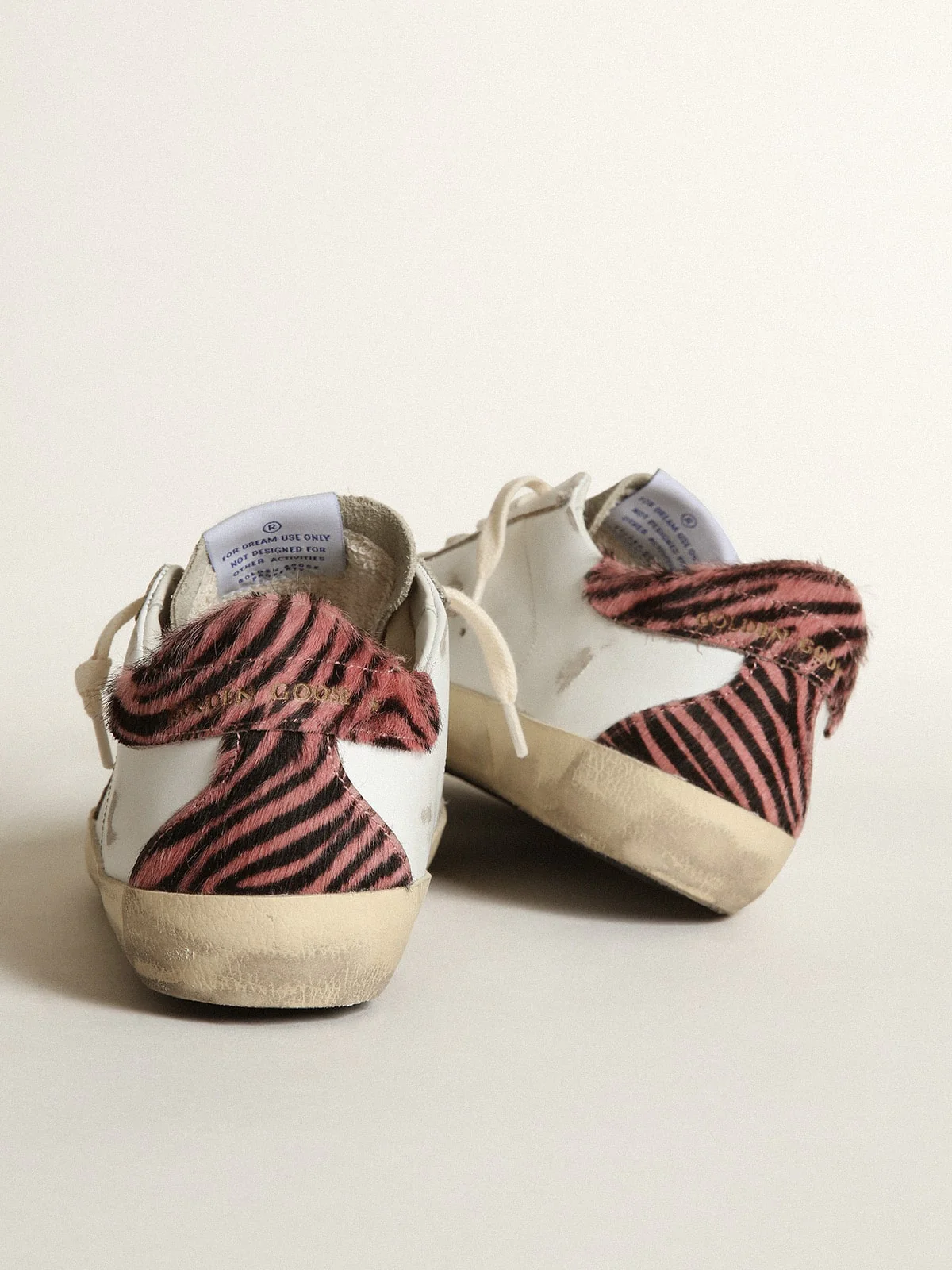 Women | Super-Star with Gold Leather Star & Zebra Pony Skin Heel Tab | White x Taupe x Pink Black - Image 3