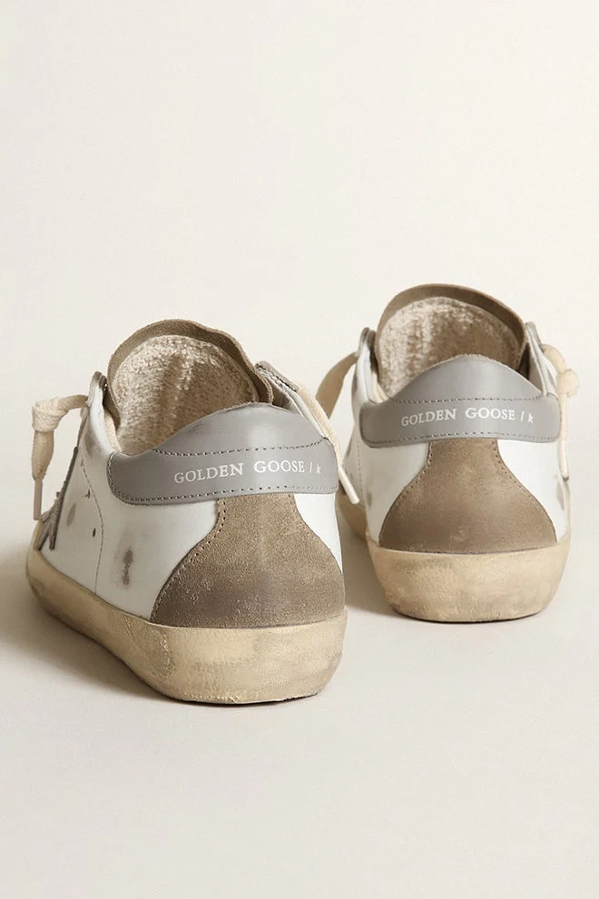 Women | Super-Star with Gray Leather Star & Dove-Gray Suede Tongue | White x Taupe x Grey - Image 7