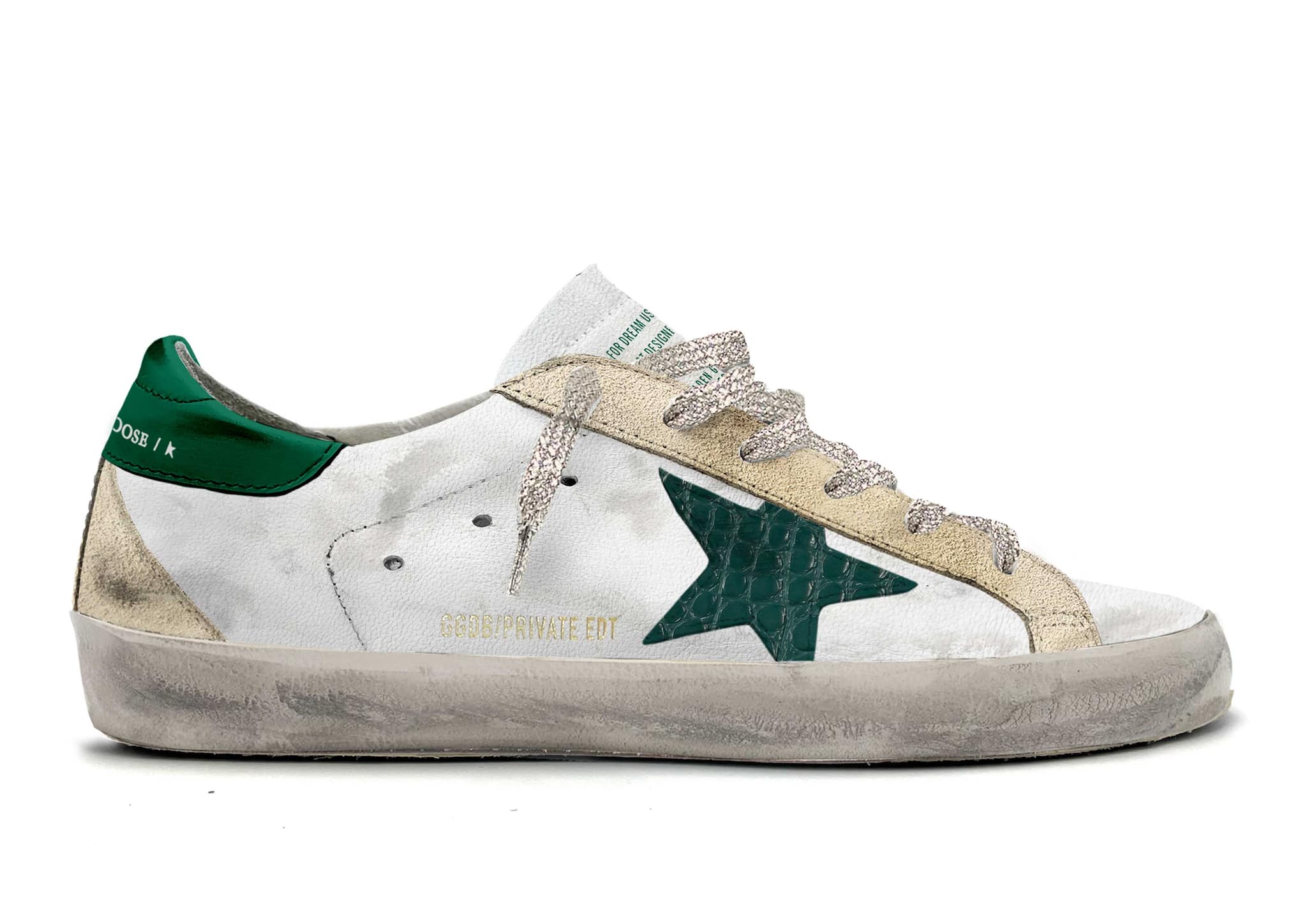Women | Super-Star with Green Crocodile Star & Green Heel Tab | White x Seedpearl x Malachite x Green