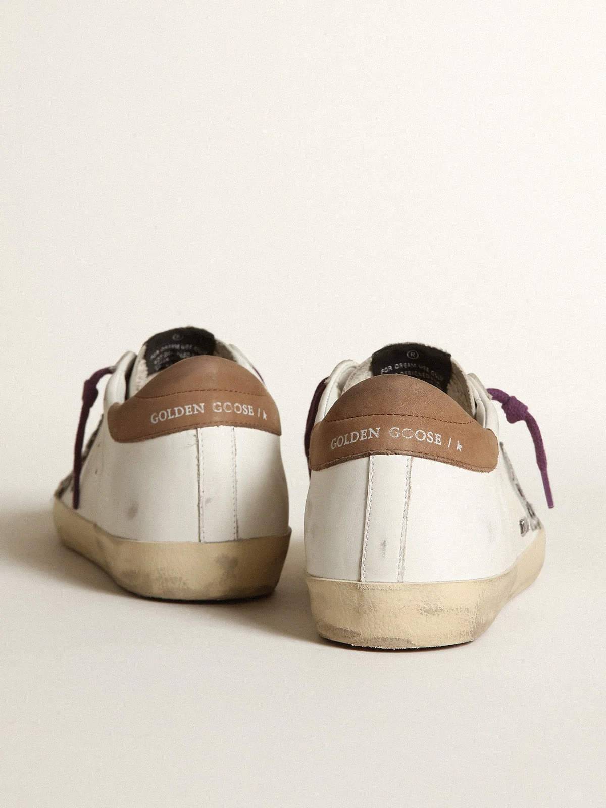 Women | Super-Star with Leopard Pony Skin Star & Brown Nubuck Heel Tab | White x Beige Brown Leo x Brown