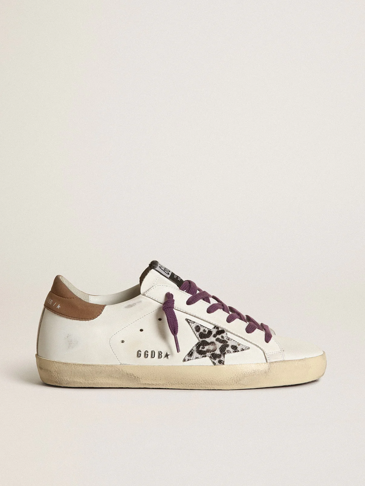 Women | Super-Star with Leopard Pony Skin Star & Brown Nubuck Heel Tab | White x Beige Brown Leo x Brown - Image 6