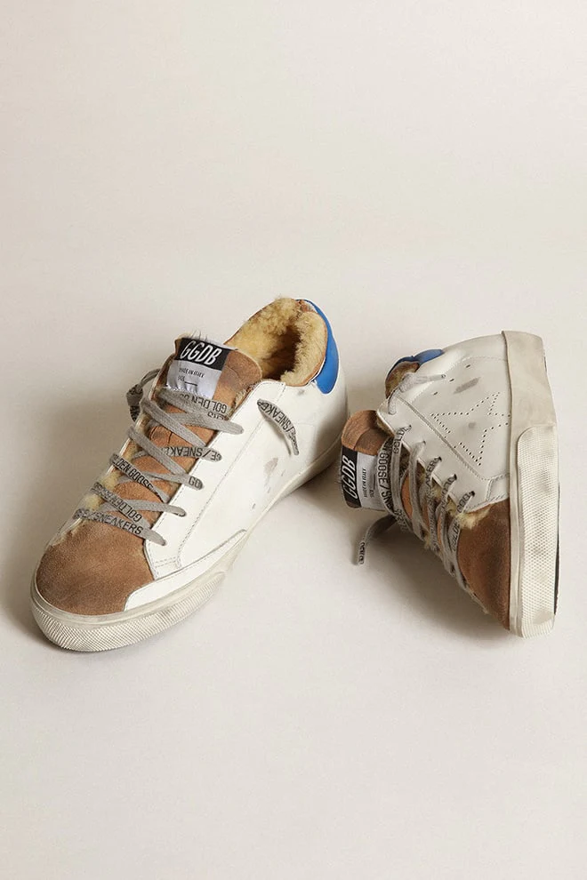 Women | Super-Star with Shearling Lining & Perforated Star | White x Tobacco x Blue