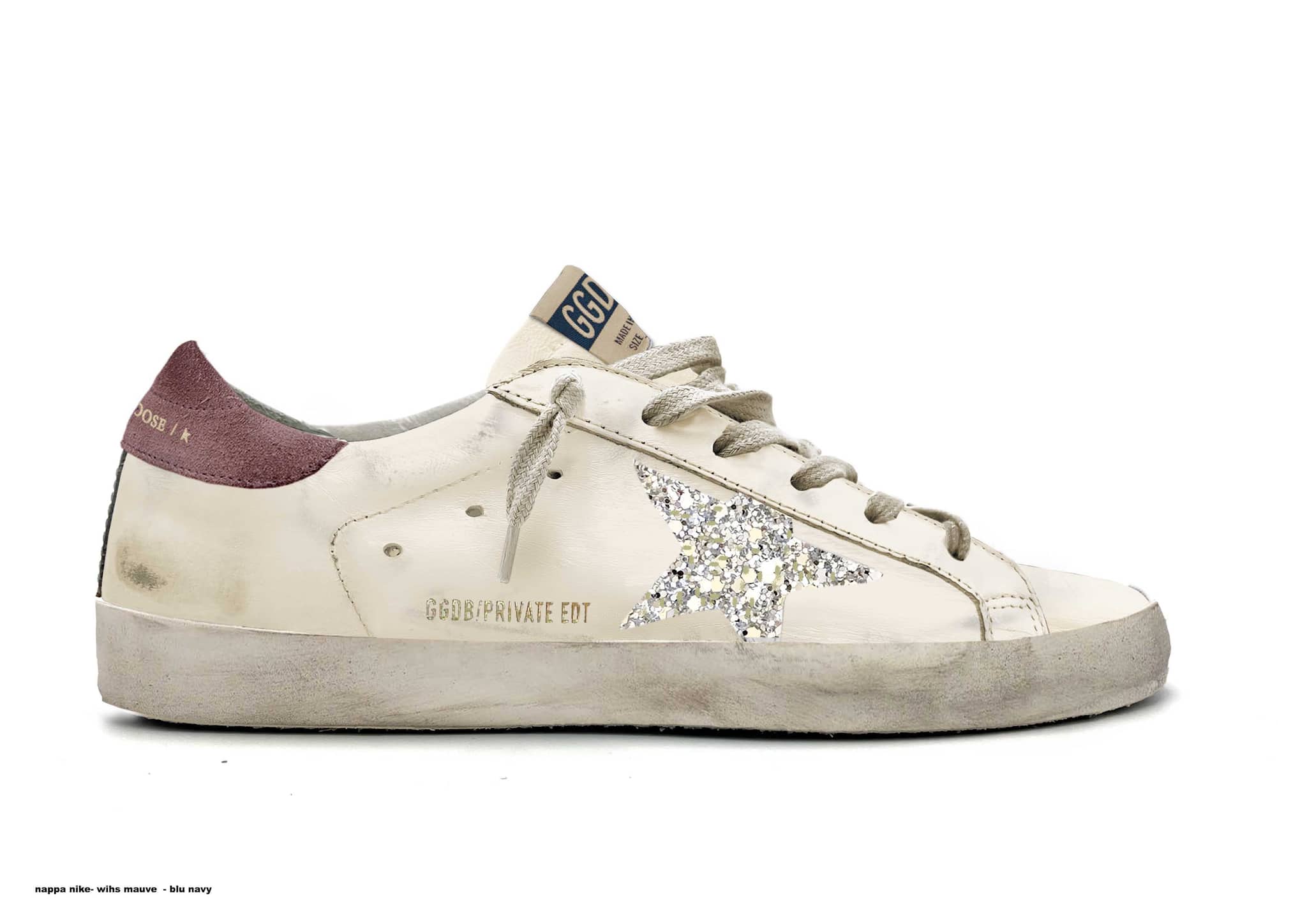 Women | Super-Star with Silver Glitter Star & Mauve Heel Tab | Cream x Platinum x Wistful Mauve