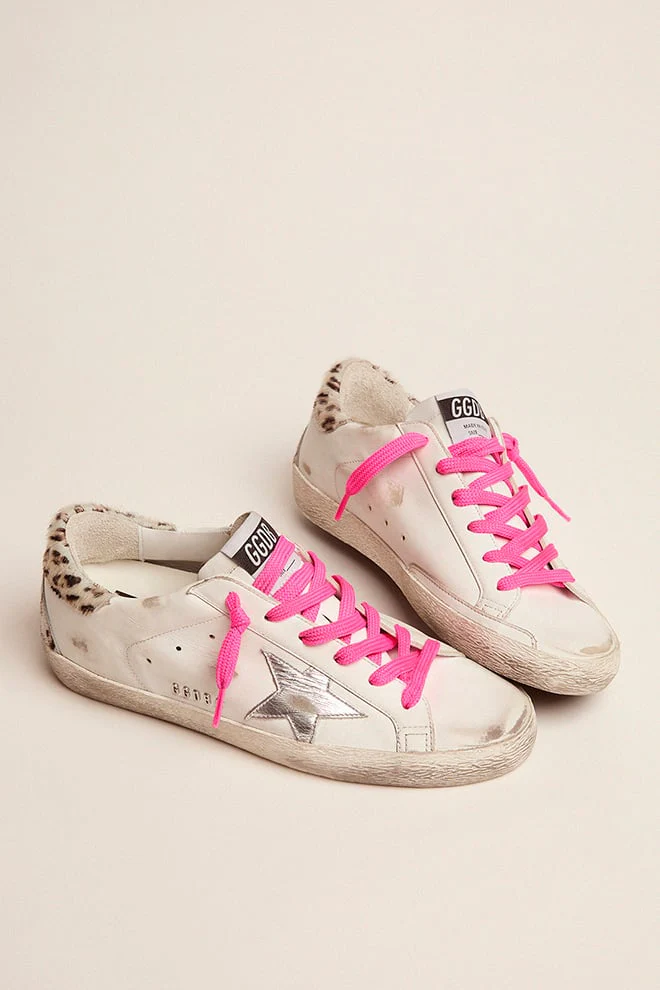 Women | Super-Star with Silver Leather Star & Leo-Print Pony Skin Heel Tab | White x Silver x White Black Cream Leo - Image 3