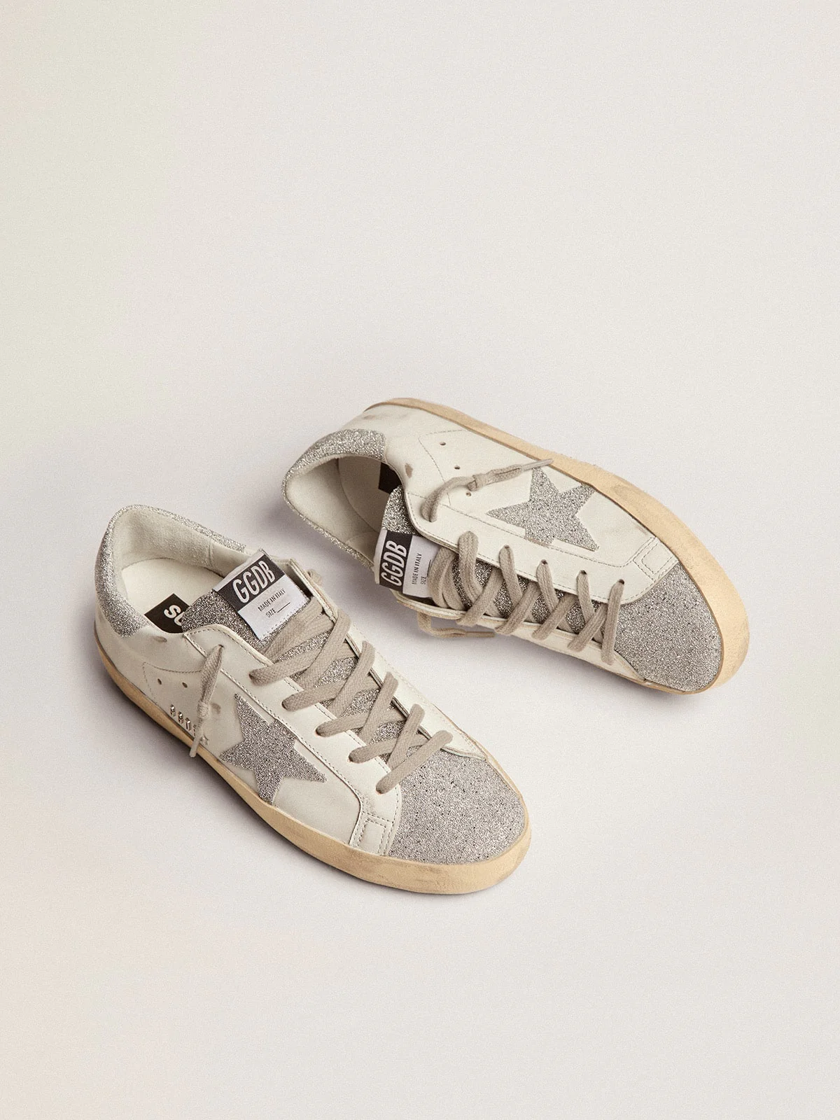 Women | Super-Star with White Leather Upper & Swarovski Crystal Inserts | White x Silver - Image 4