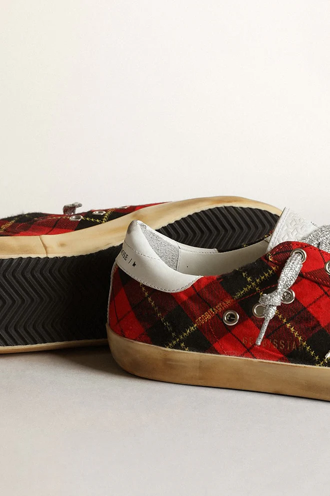 Women | Super-Star Wool with Red Tartan Print & White Leather Star | Red Black x White