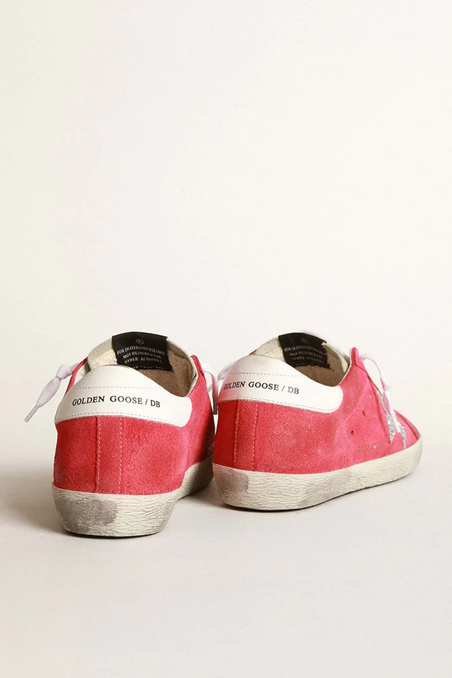 Women | Superstar Sneakers with Glitter Star & Perforated Toecap | Dark Pink x Milk x Silver x White - Image 4