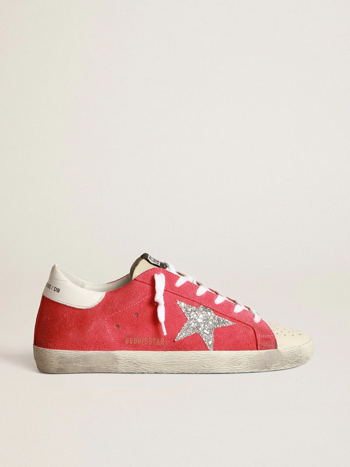 Women | Superstar Sneakers with Glitter Star & Perforated Toecap | Dark Pink x Milk x Silver x White - Image 5