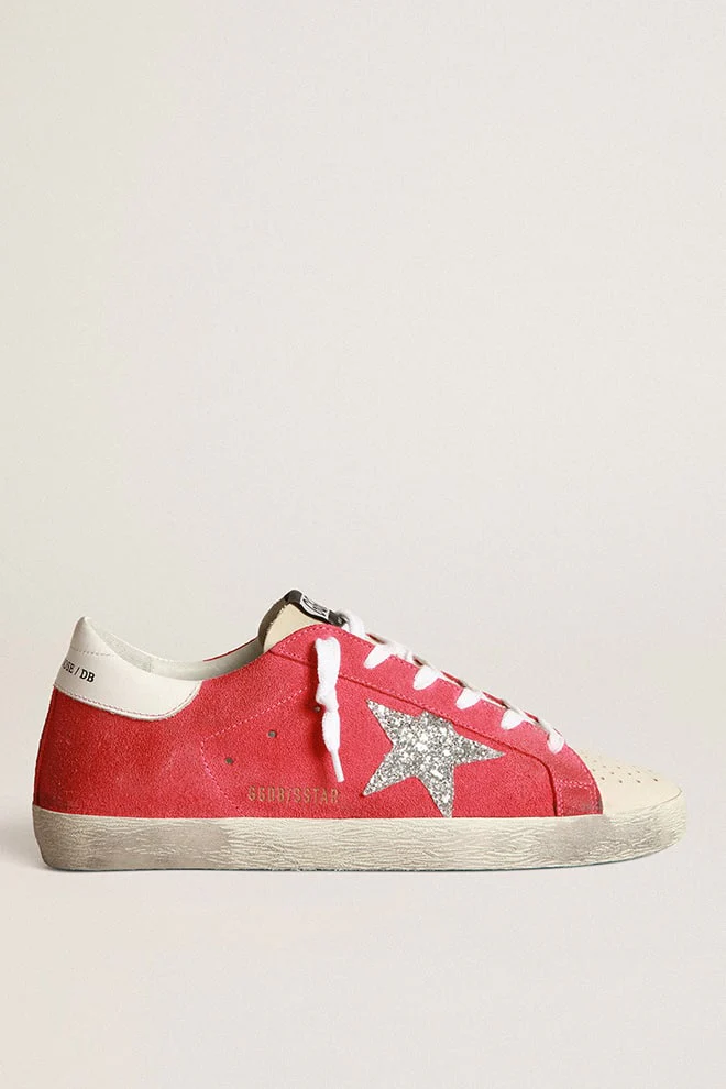 Women | Superstar Sneakers with Glitter Star & Perforated Toecap | Dark Pink x Milk x Silver x White - Image 6