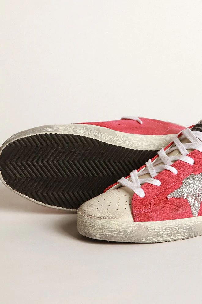 Women | Superstar Sneakers with Glitter Star & Perforated Toecap | Dark Pink x Milk x Silver x White - Image 7