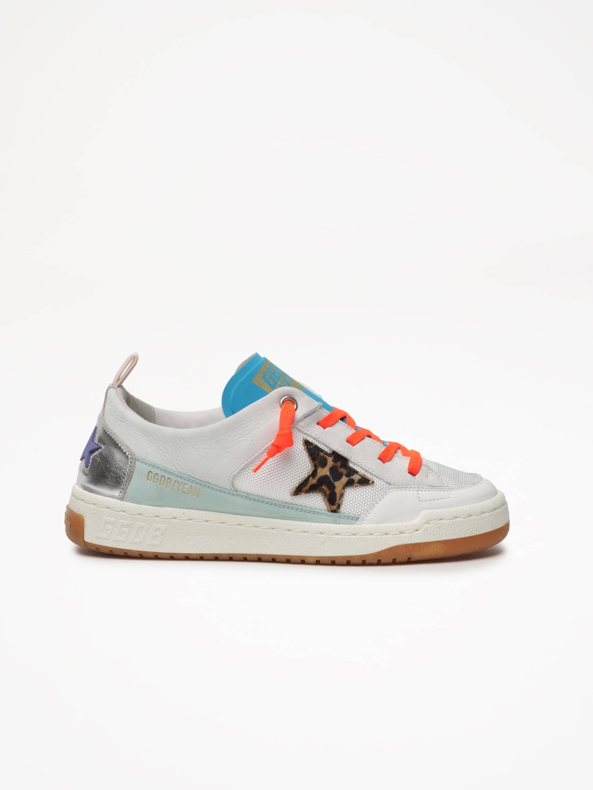 Women | White & Blue Yeah Sneakers with Leopard-Print Star | White x Beige Brown Leo - Image 2