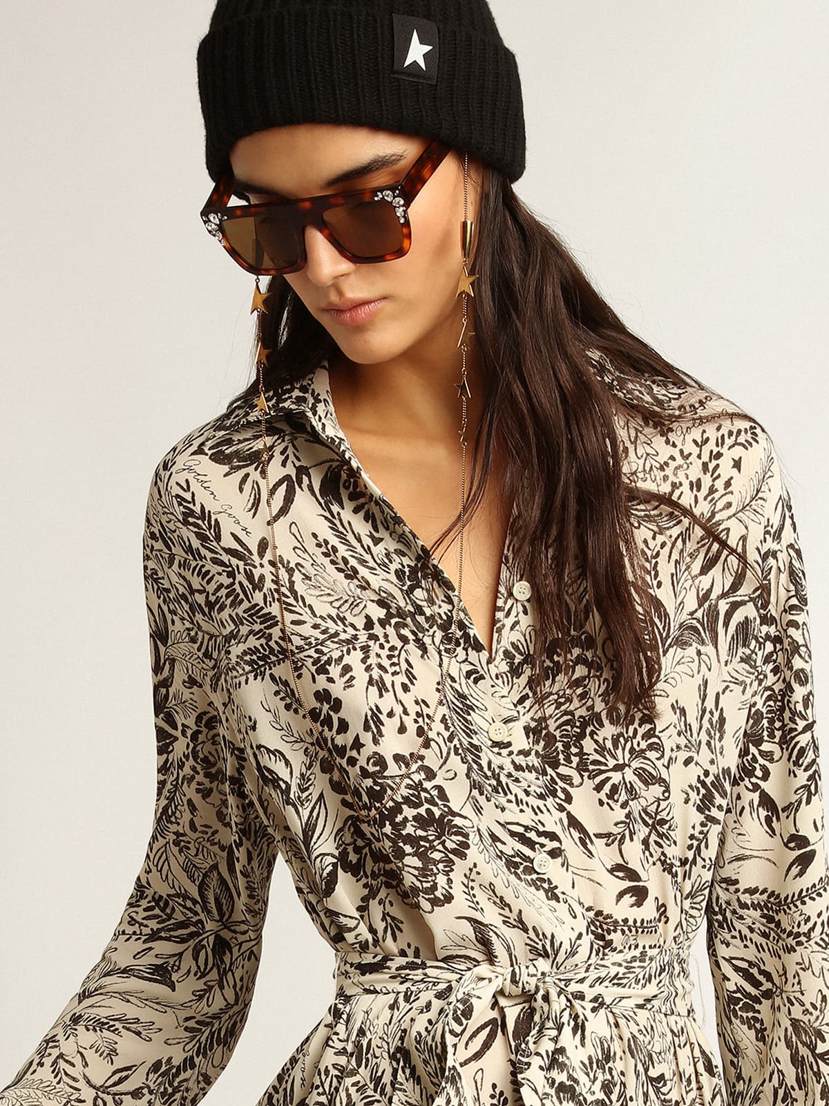 Women | White Dress with Black Toile De Jouy Print | Bone White x Black - Image 10