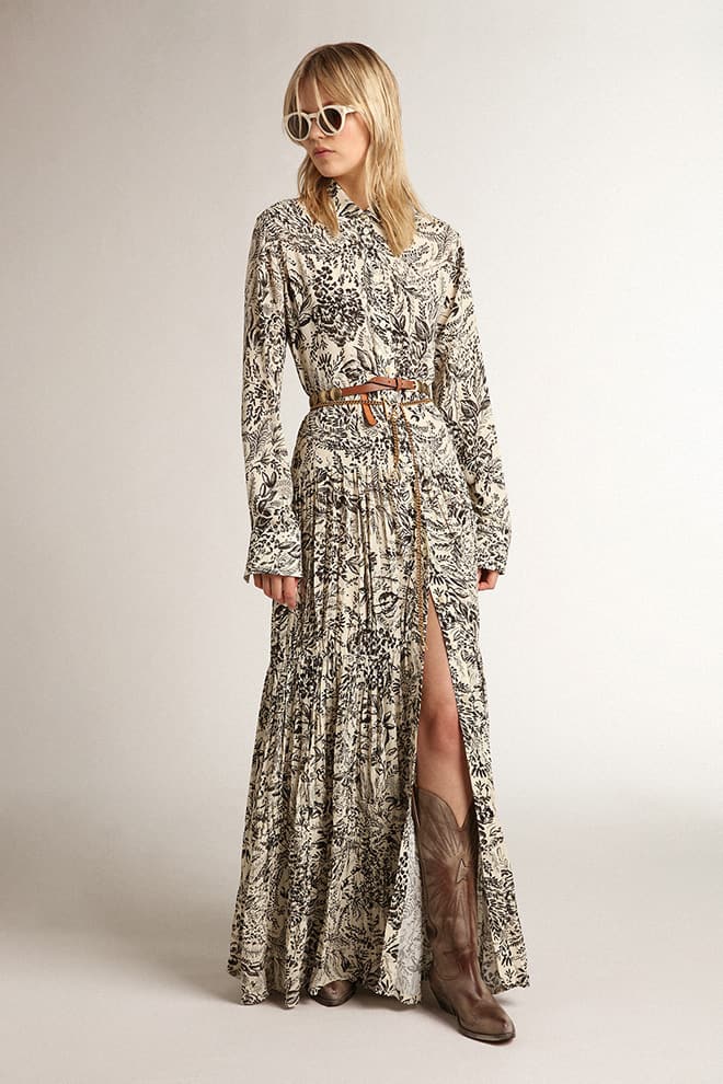 Women | White Dress with Black Toile De Jouy Print | Bone White x Black - Image 6