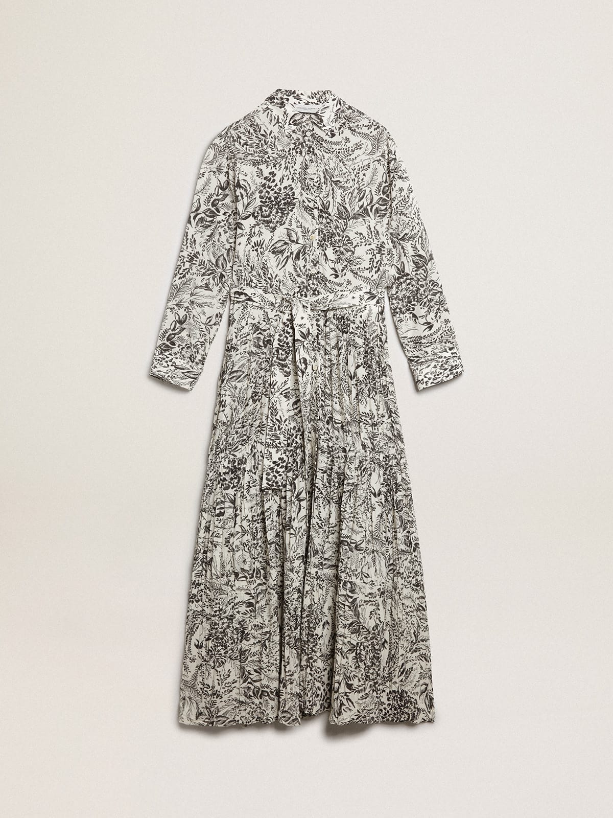 Women | White Dress with Black Toile De Jouy Print | Bone White x Black - Image 9