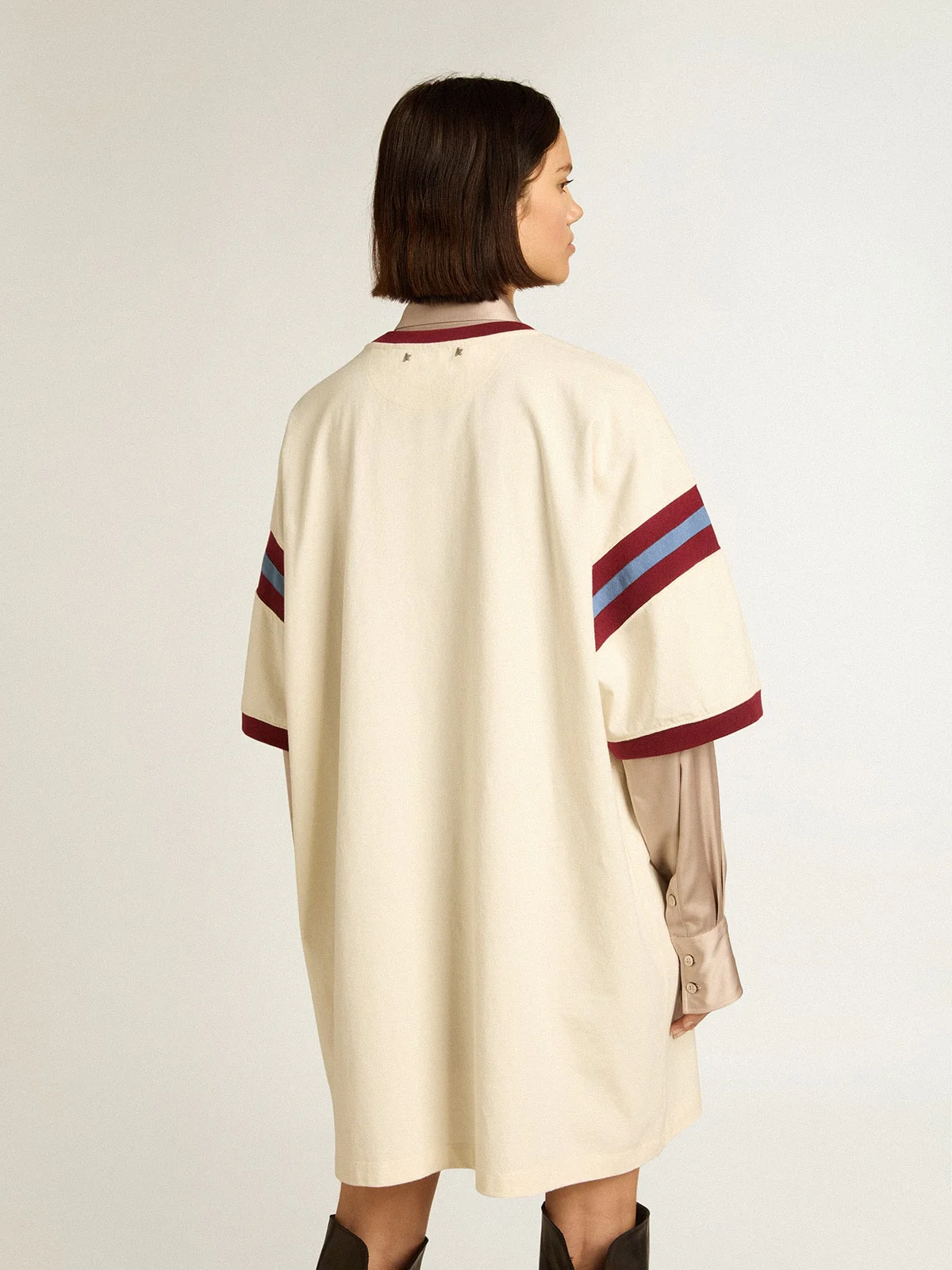 Women | White Dress with Burgundy Lettering On The Front | Heritage White x Windsor Wine - Image 3