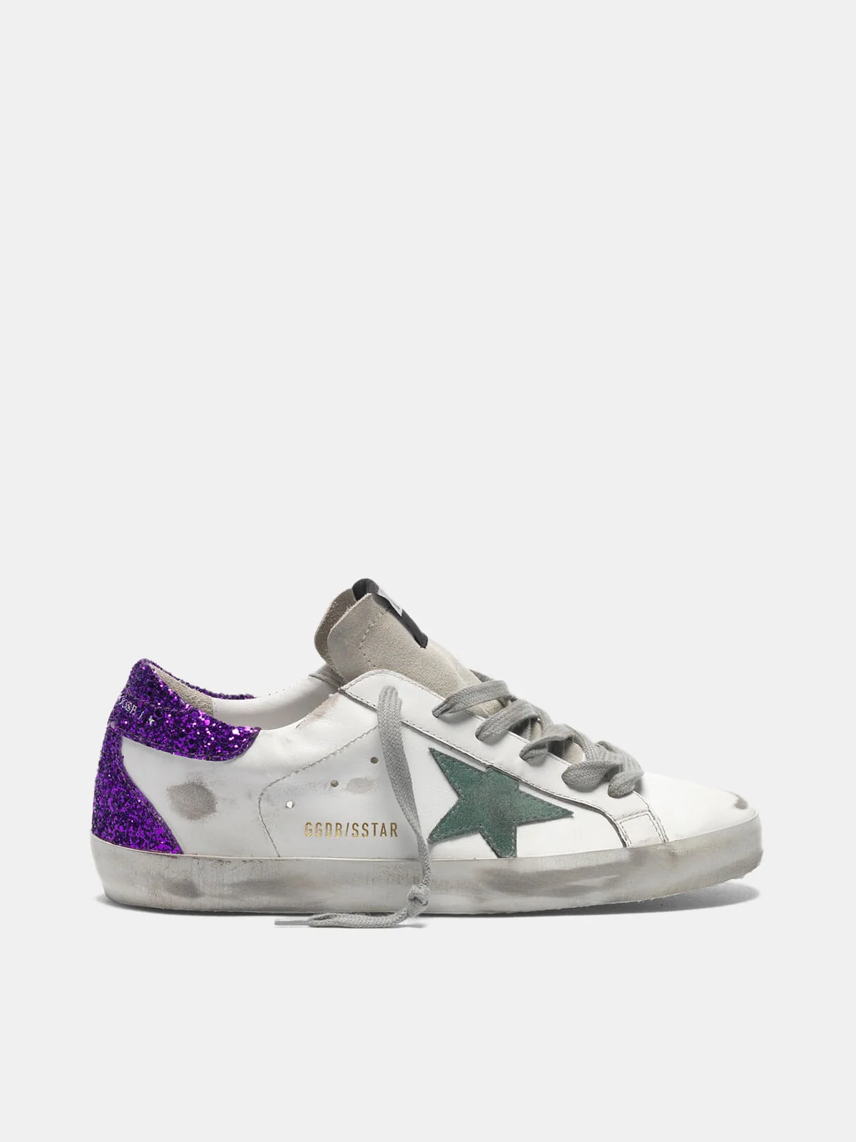 Women | White Super-Star Sneakers with Glittery Purple Rear