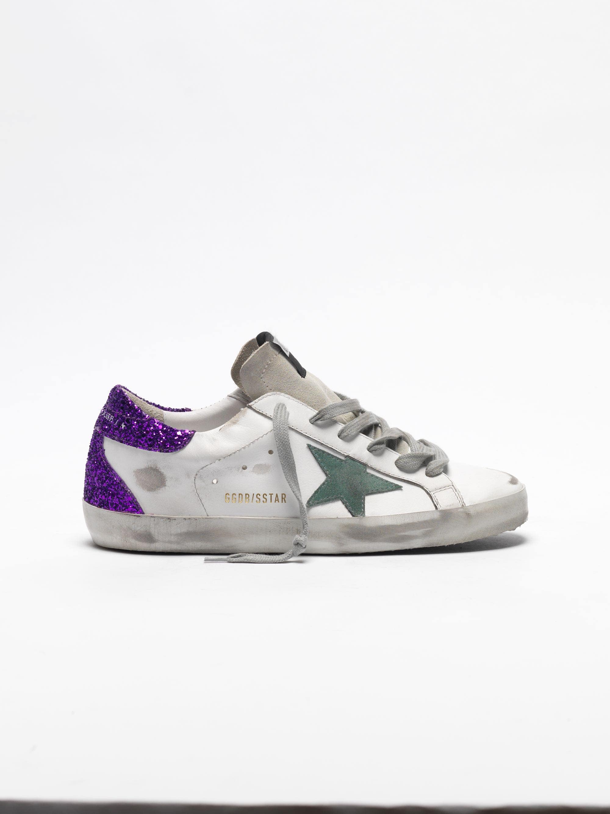 Women | White Super-Star Sneakers with Glittery Purple Rear - Image 4