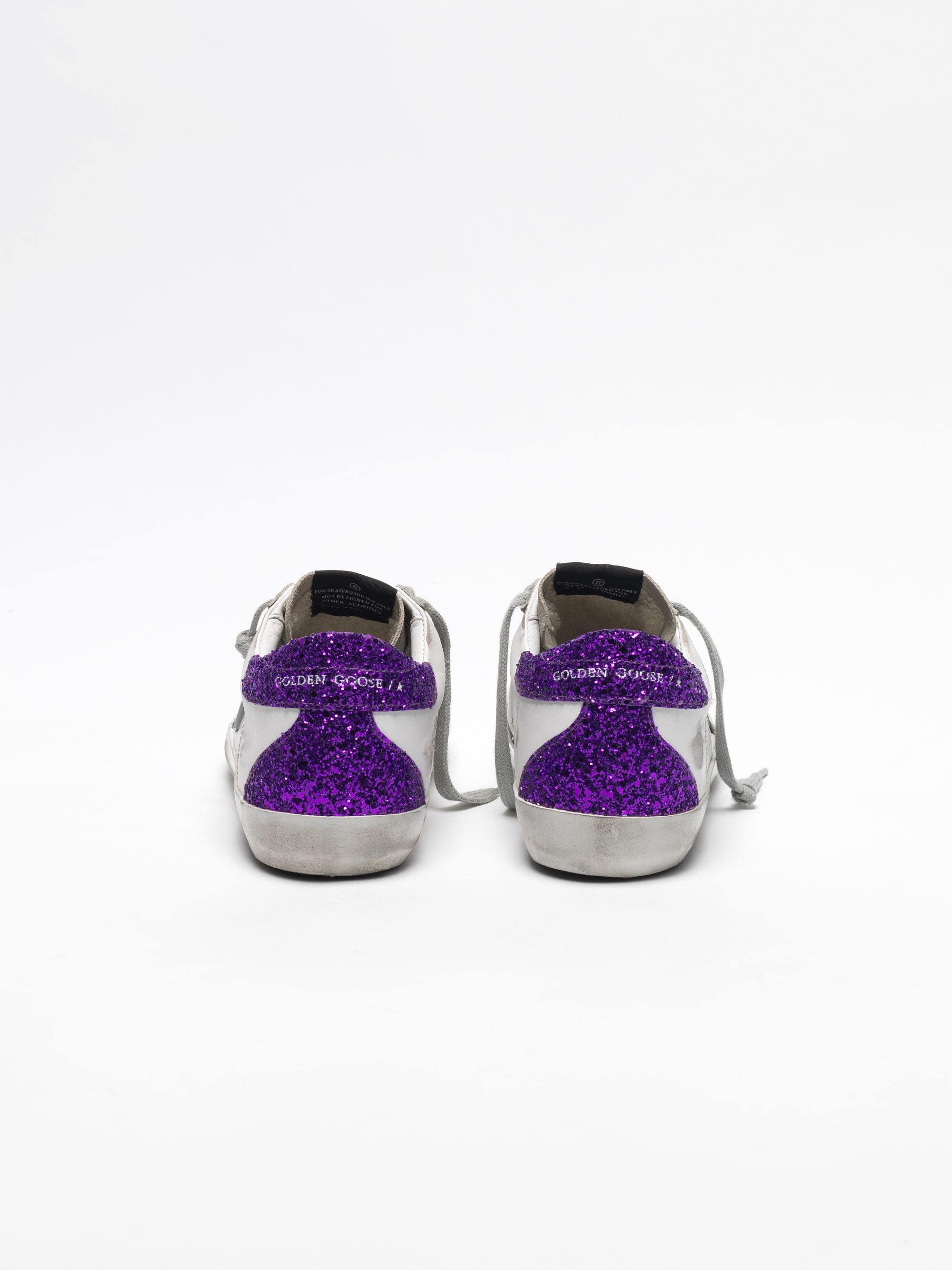 Women | White Super-Star Sneakers with Glittery Purple Rear - Image 5