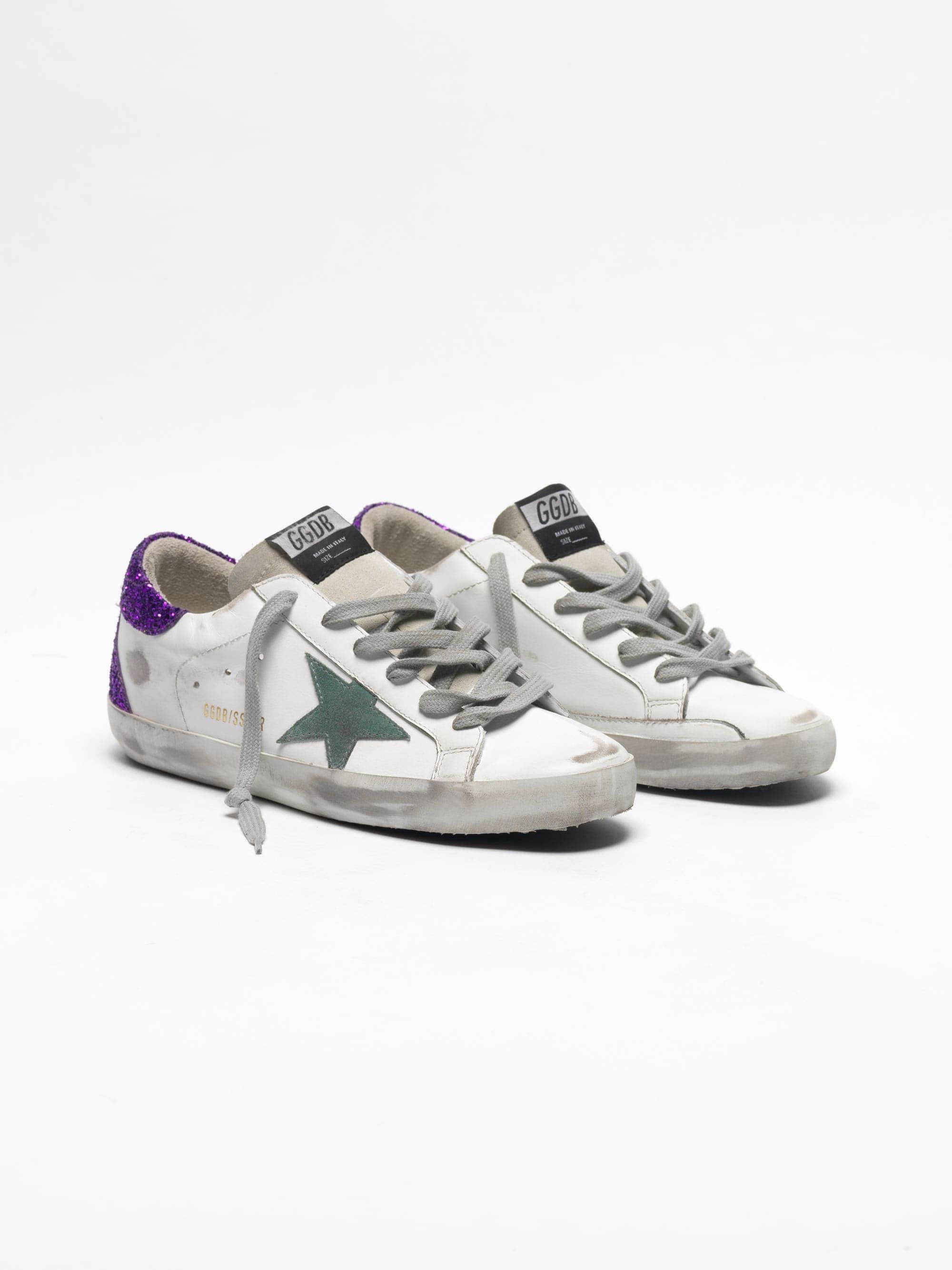 Women | White Super-Star Sneakers with Glittery Purple Rear - Image 6
