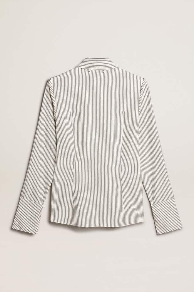 Women | White Viscose Shirt with Narrow Black Stripes | Arctic Wolf x Black - Image 12
