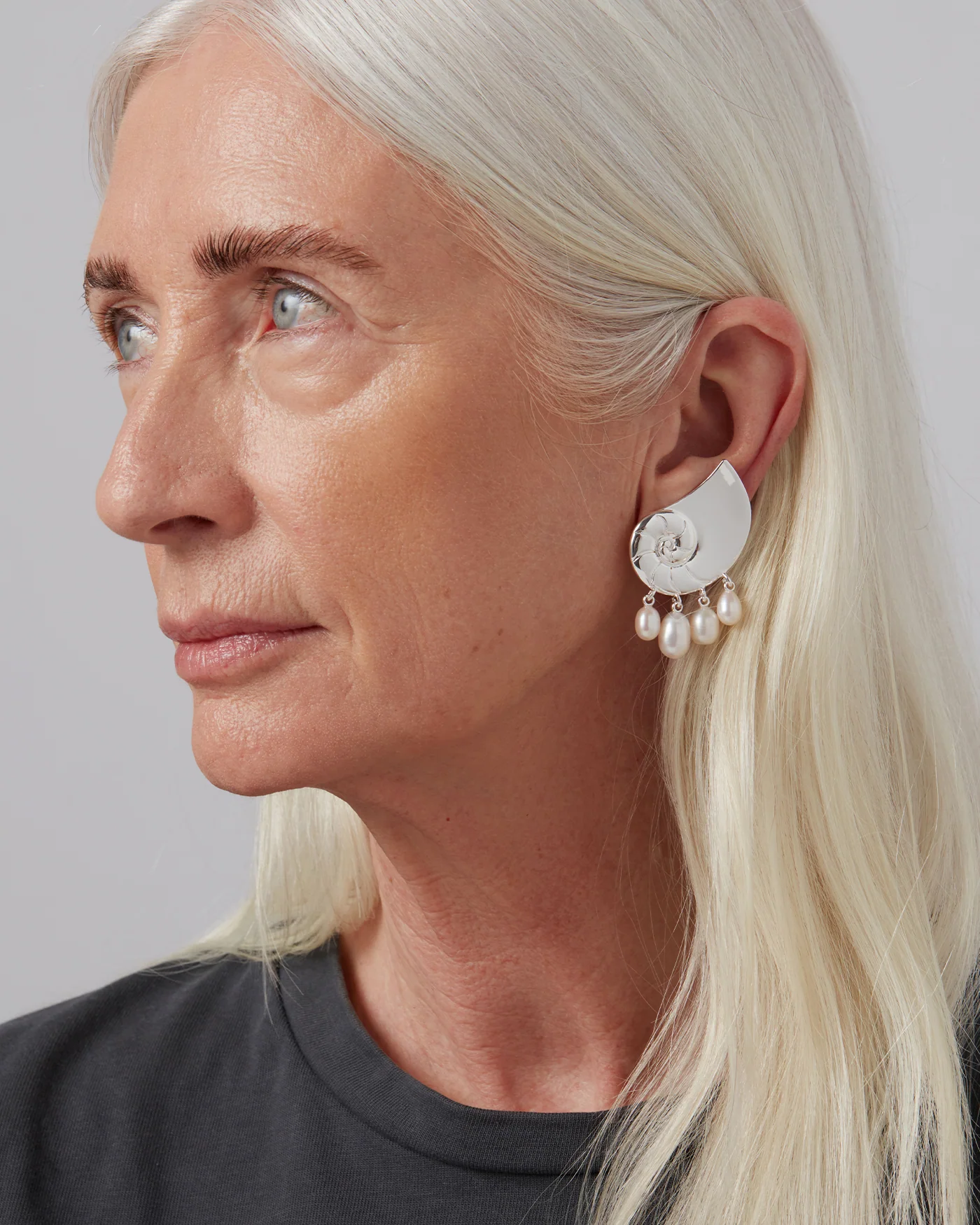 Lucille Climber Earrings | Silver Dipped Brass | Freshwater Pearl - Image 2