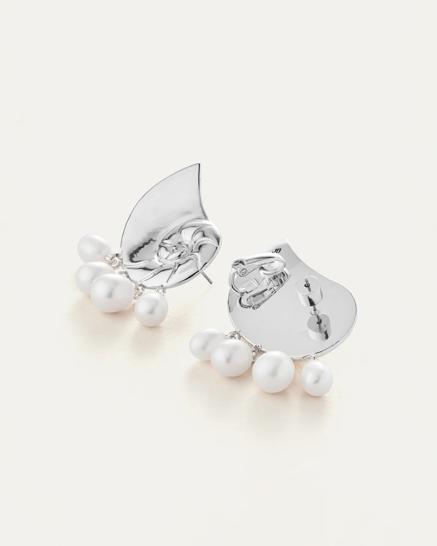 Lucille Climber Earrings | Silver Dipped Brass | Freshwater Pearl - Image 3