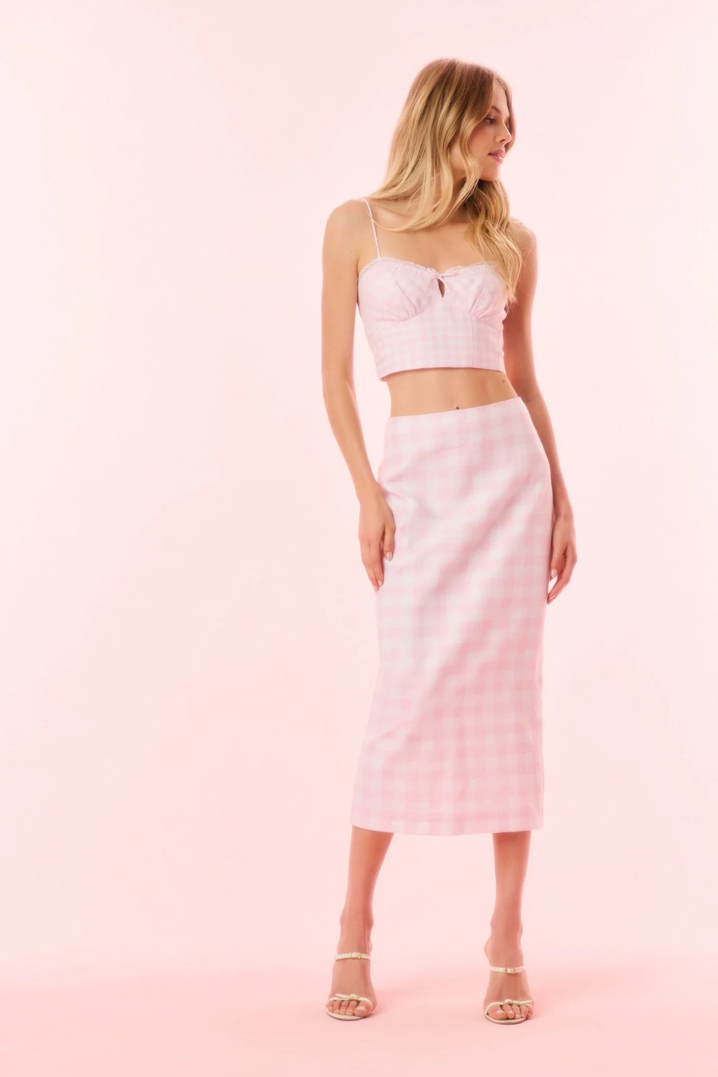 Biselle Linen Gingham Midi Skirt | Angel Pink - Image 3