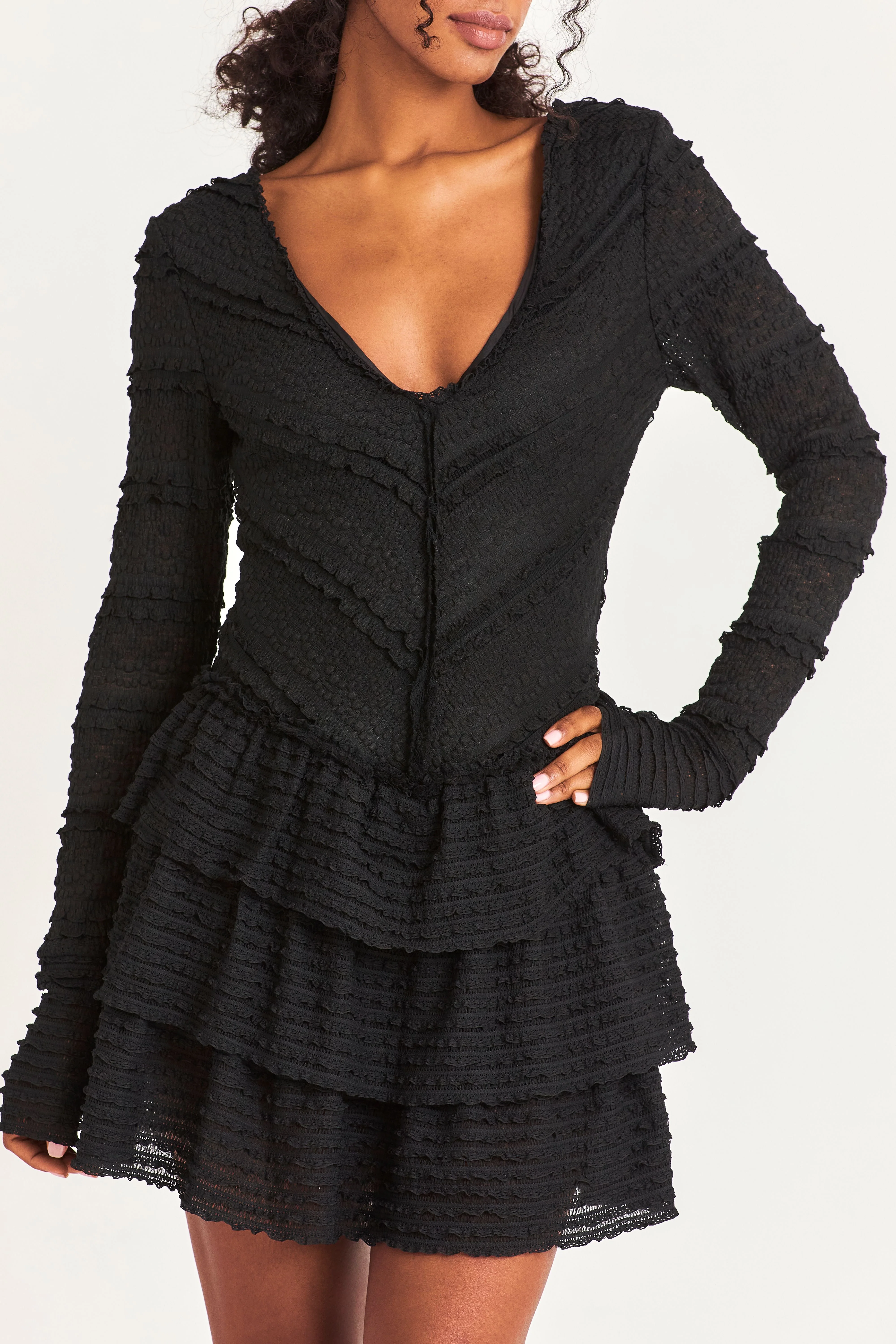 Boreno Lace Mini Dress | Black