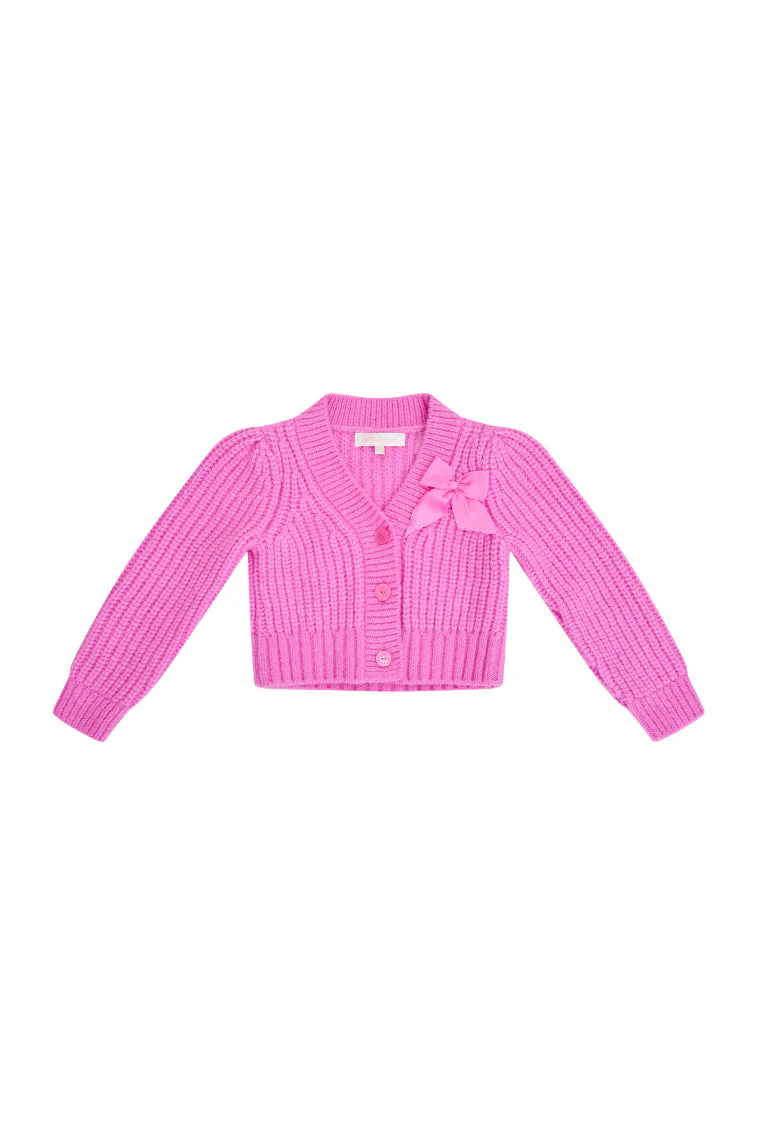Girls Teisha Alpaca Bow Cardigan | Rose Pompadour - Image 5