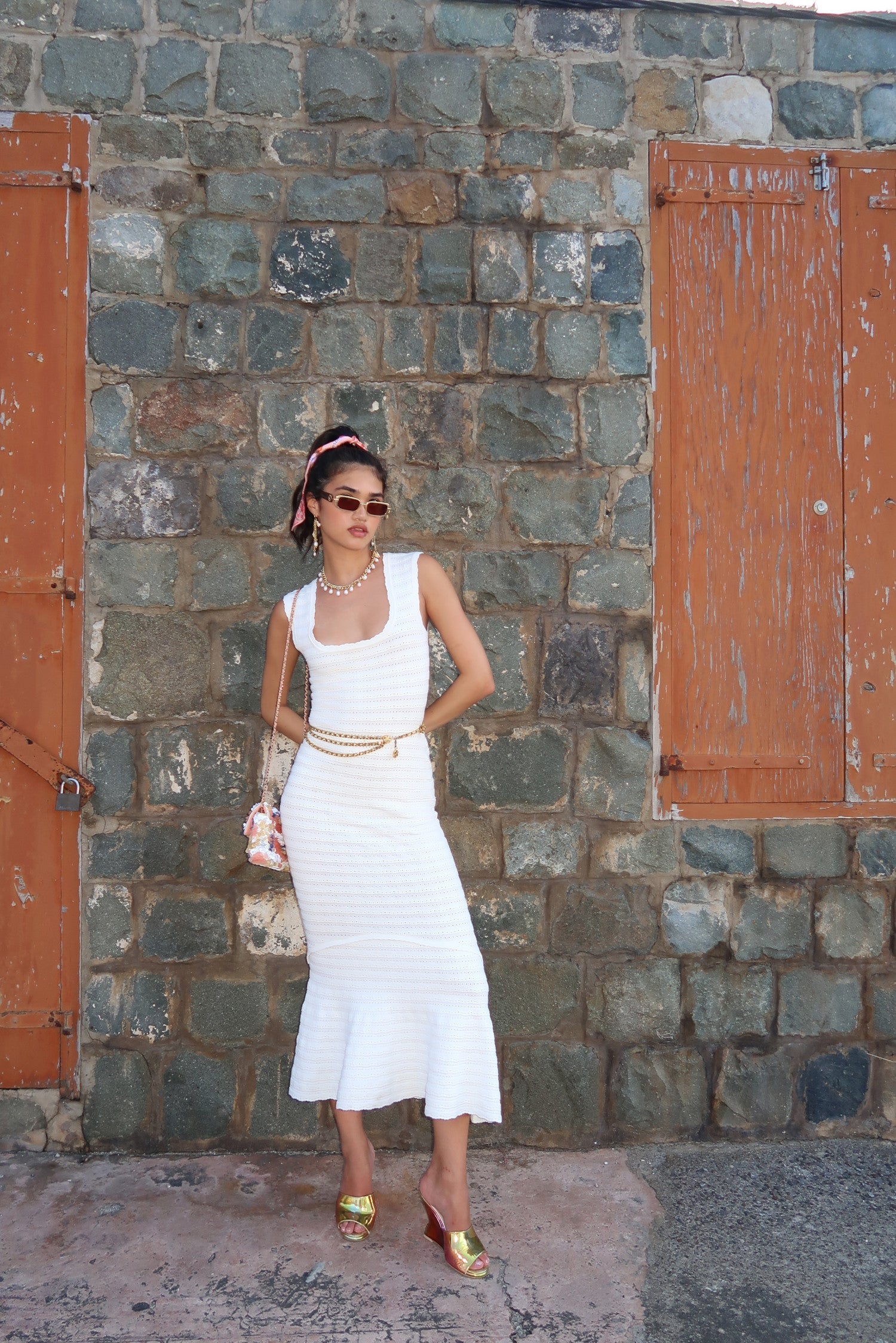 Leigh Pointelle Knit Midi Dress | Ivory - Image 3